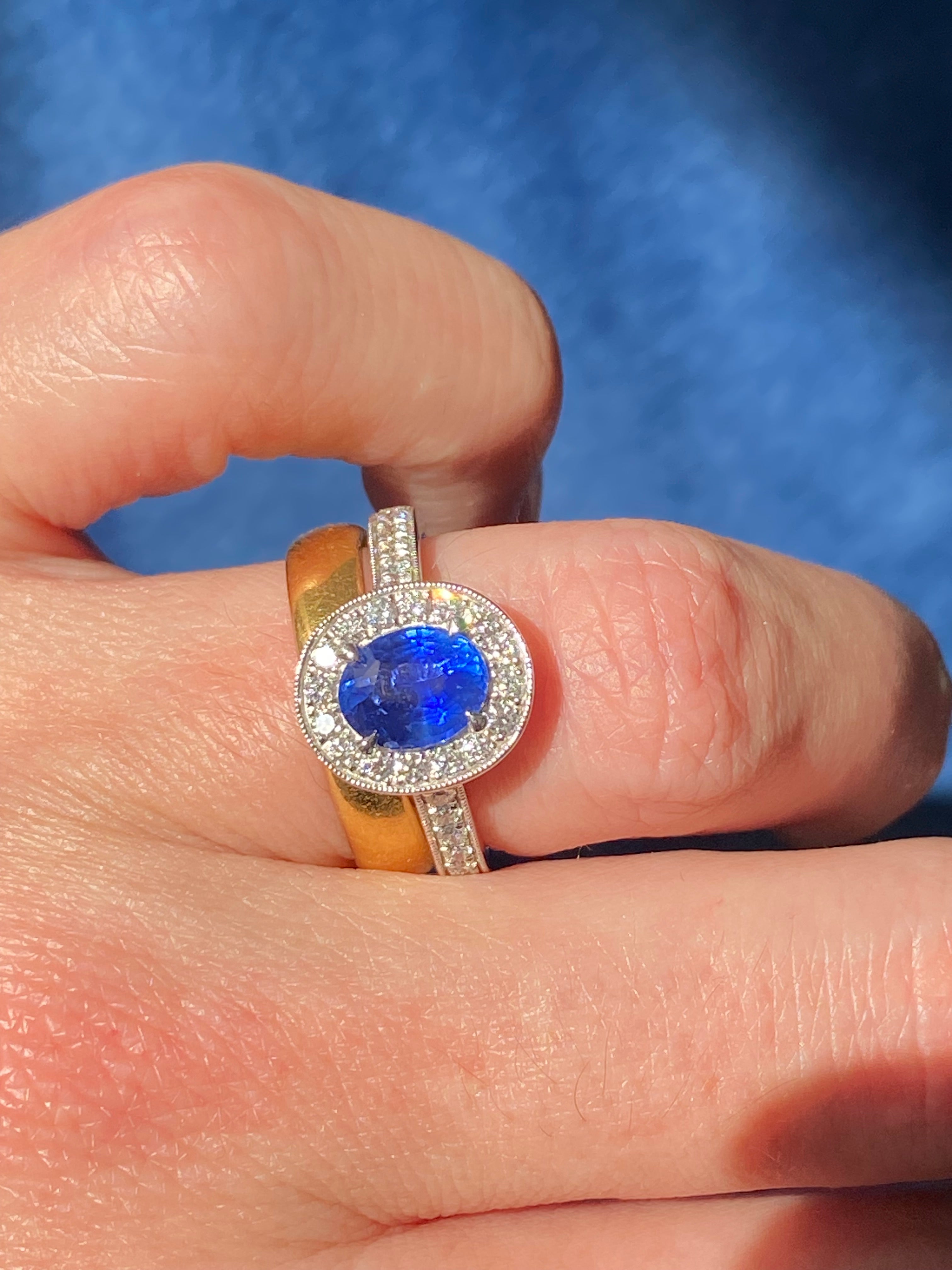 1.98 CTW Blue Ceylon Sapphire and Natural Diamond Halo Ring in Platinum