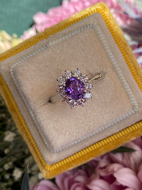 1.18 Carat Purple Sapphire and 0.51ctw Natural Diamond Halo Ring in Platinum