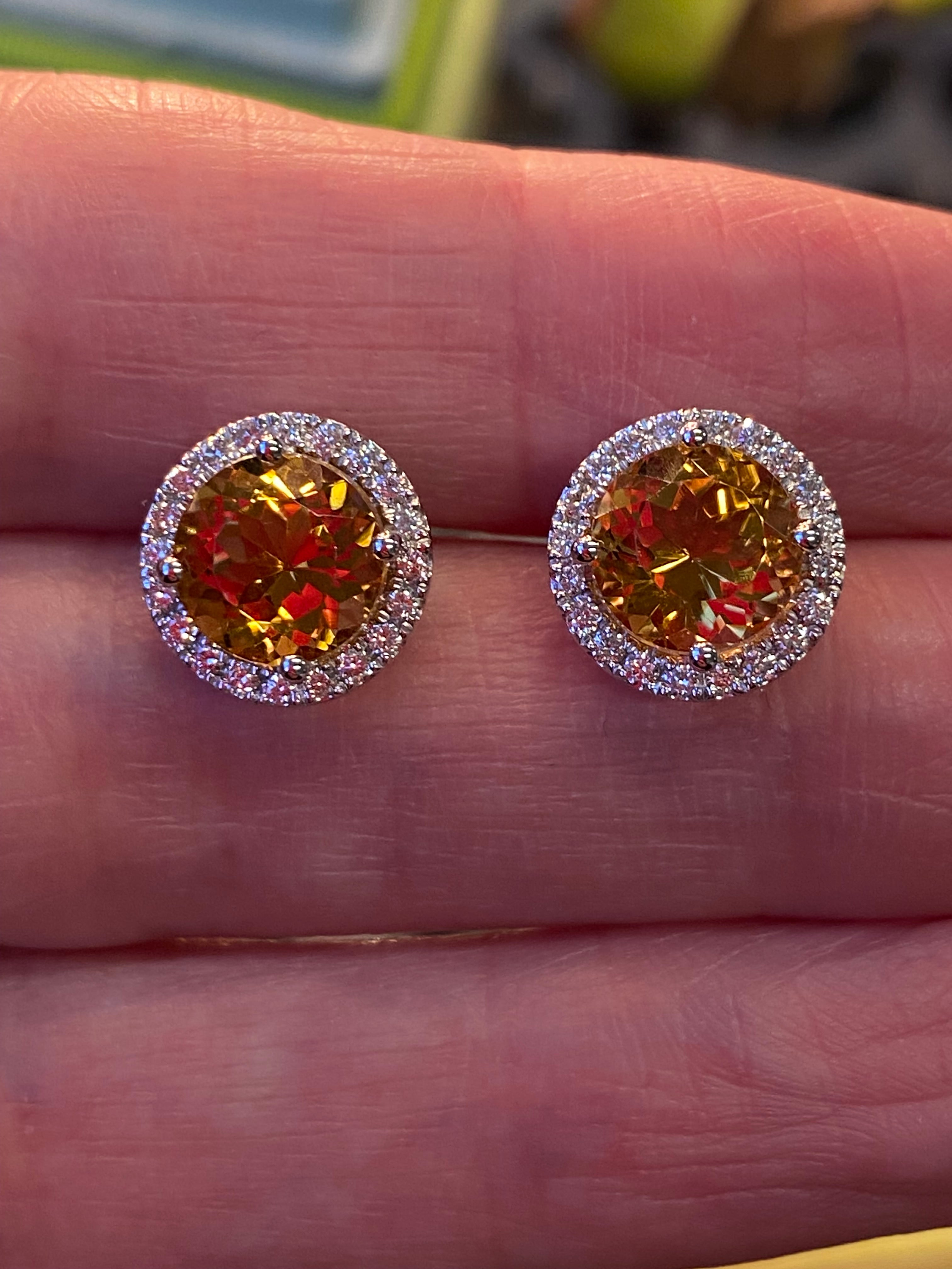 Beautiful Citrine and Natural Diamond Stud Earrings in 9ct Yellow Gold