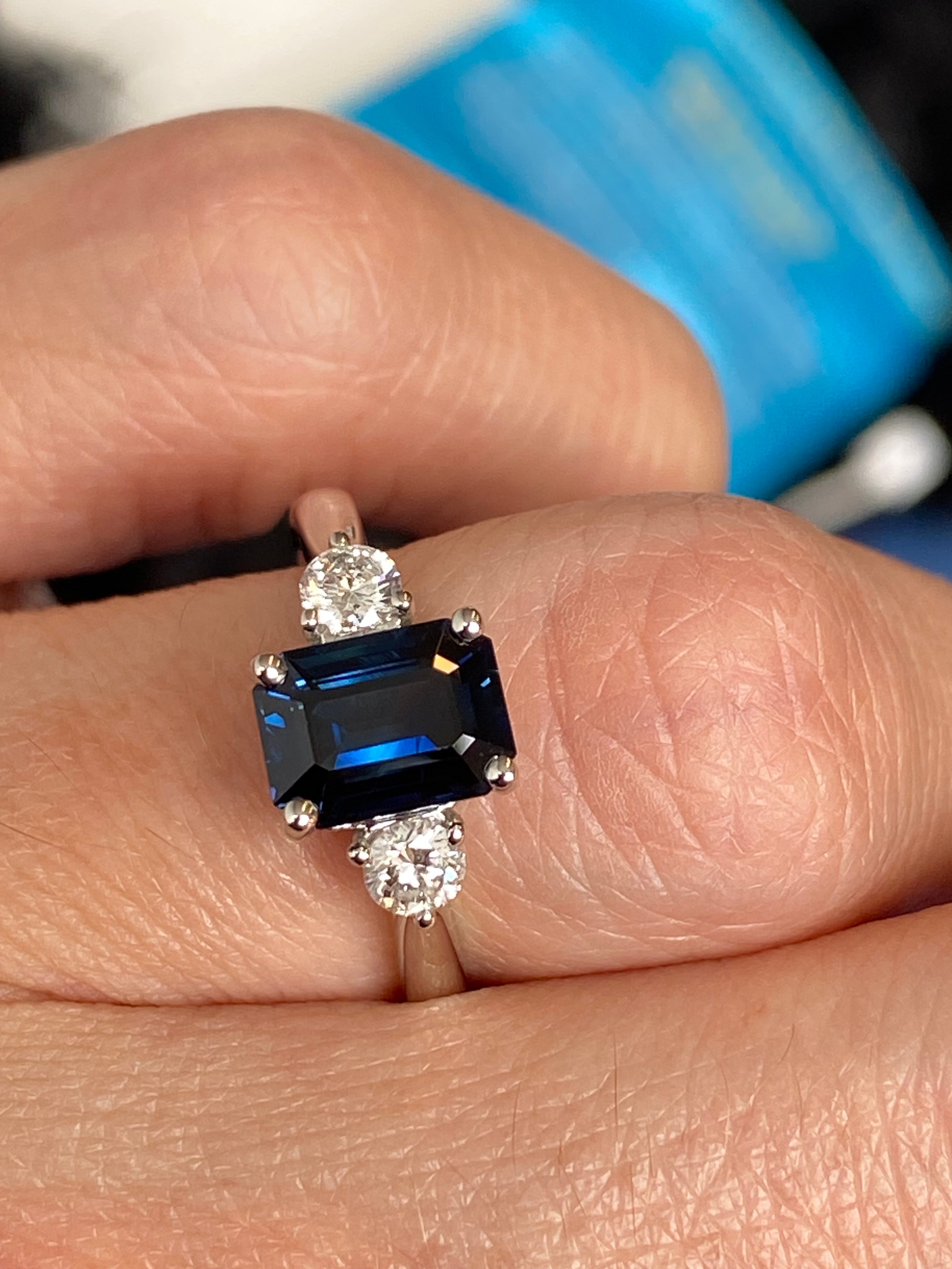2.04 Carat Teal Sapphire and 0.29 CTW Natural Diamond Three Stone Ring in Platinum