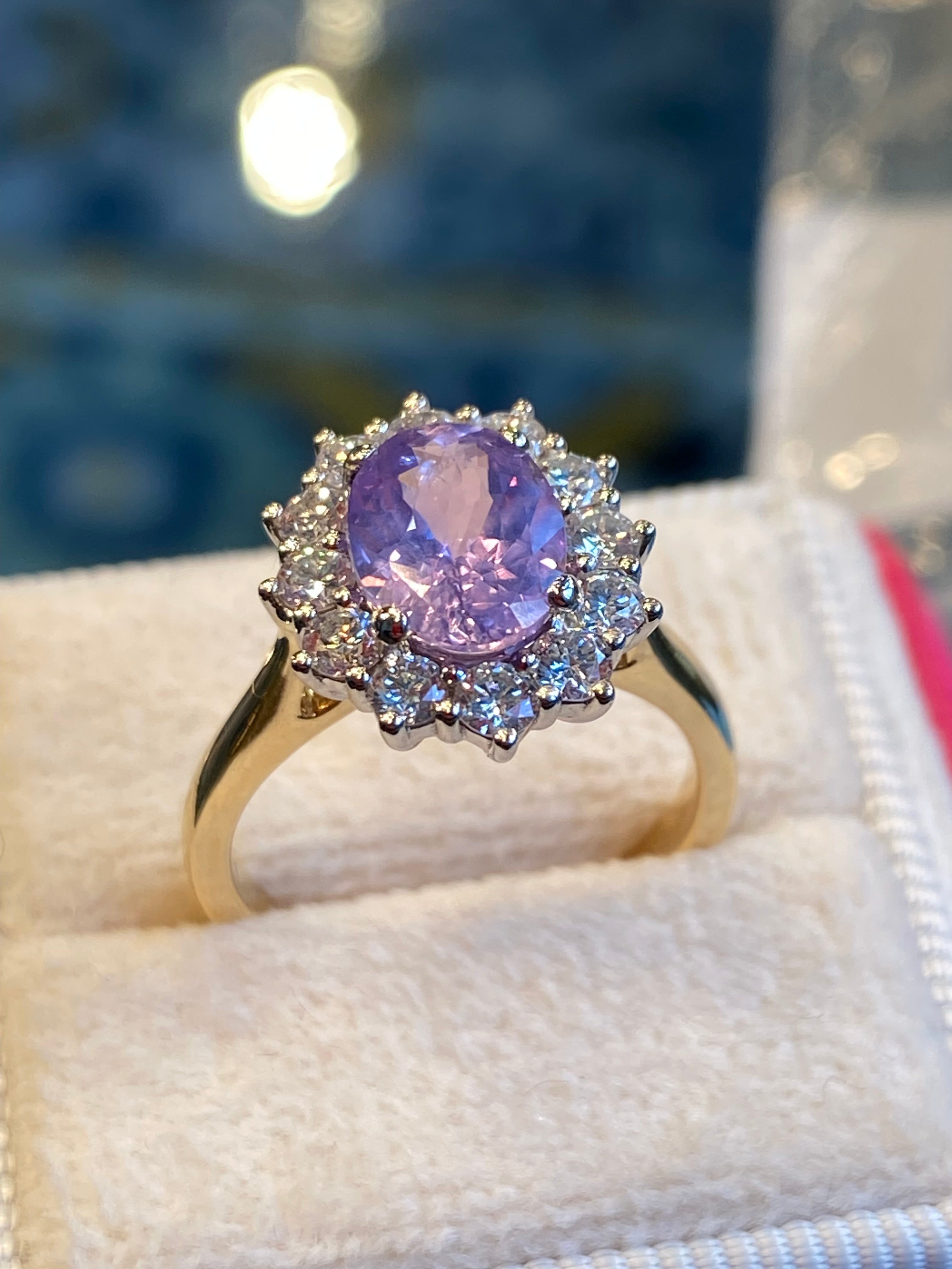 2.43 CTW No Heat Lilac Sapphire and Natural Diamond Ring in Platinum and 18ct Yellow Gold