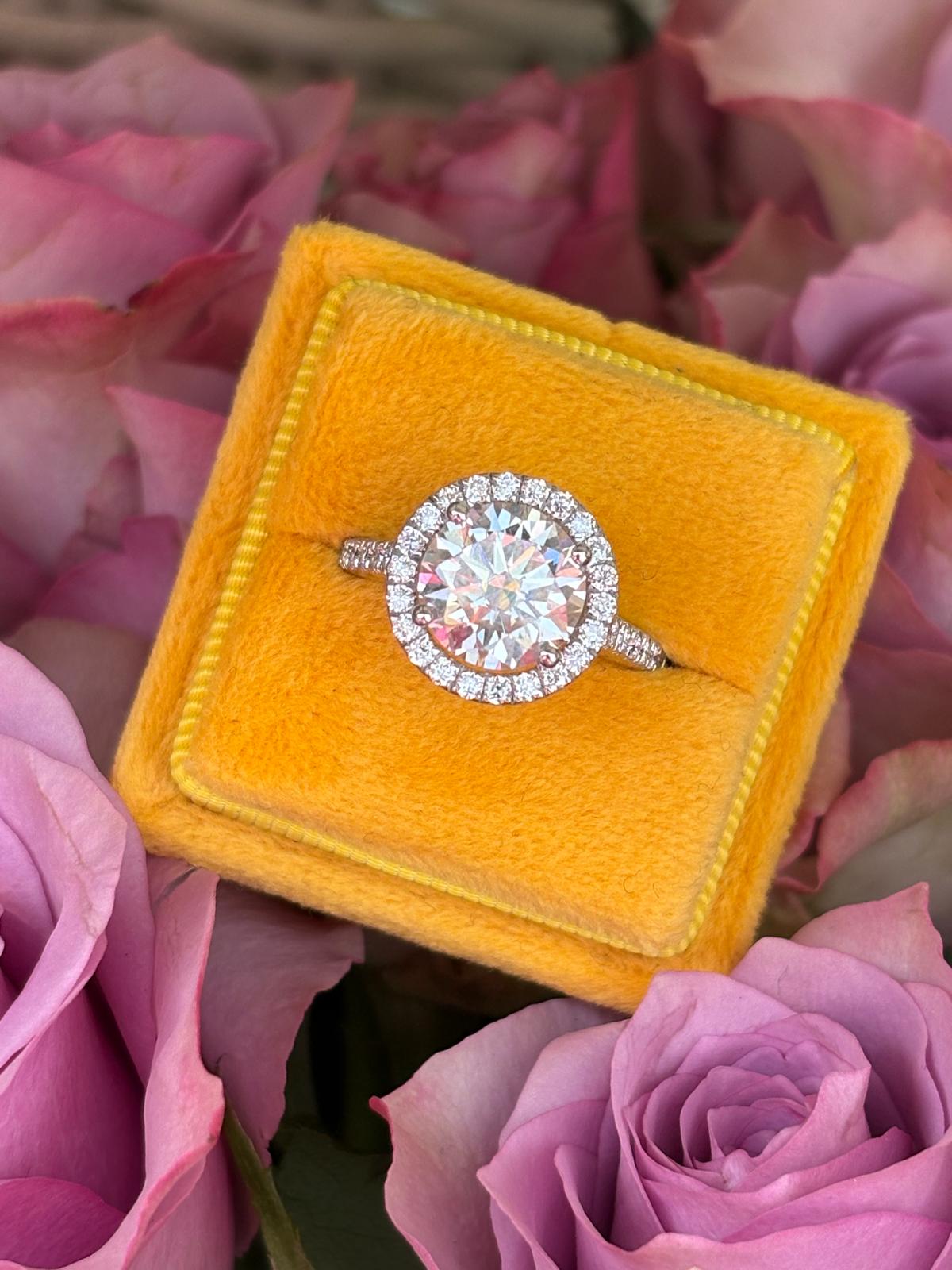 3.09 CTW Round Cut Moissanite Halo Engagement Ring in Sterling Silver