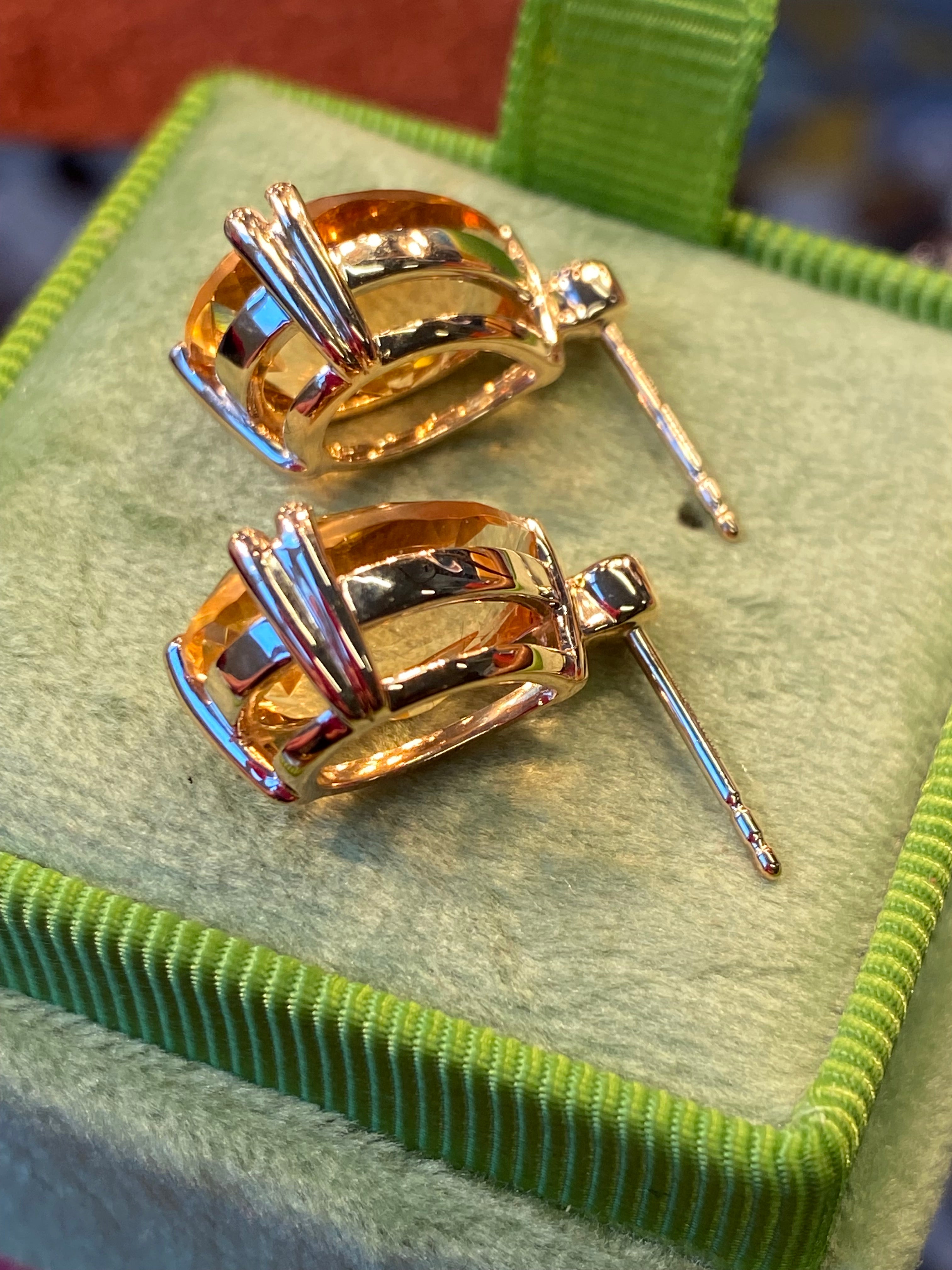 11.37 Carat Citrine and Natural Diamond Earrings in 9ct Yellow Gold