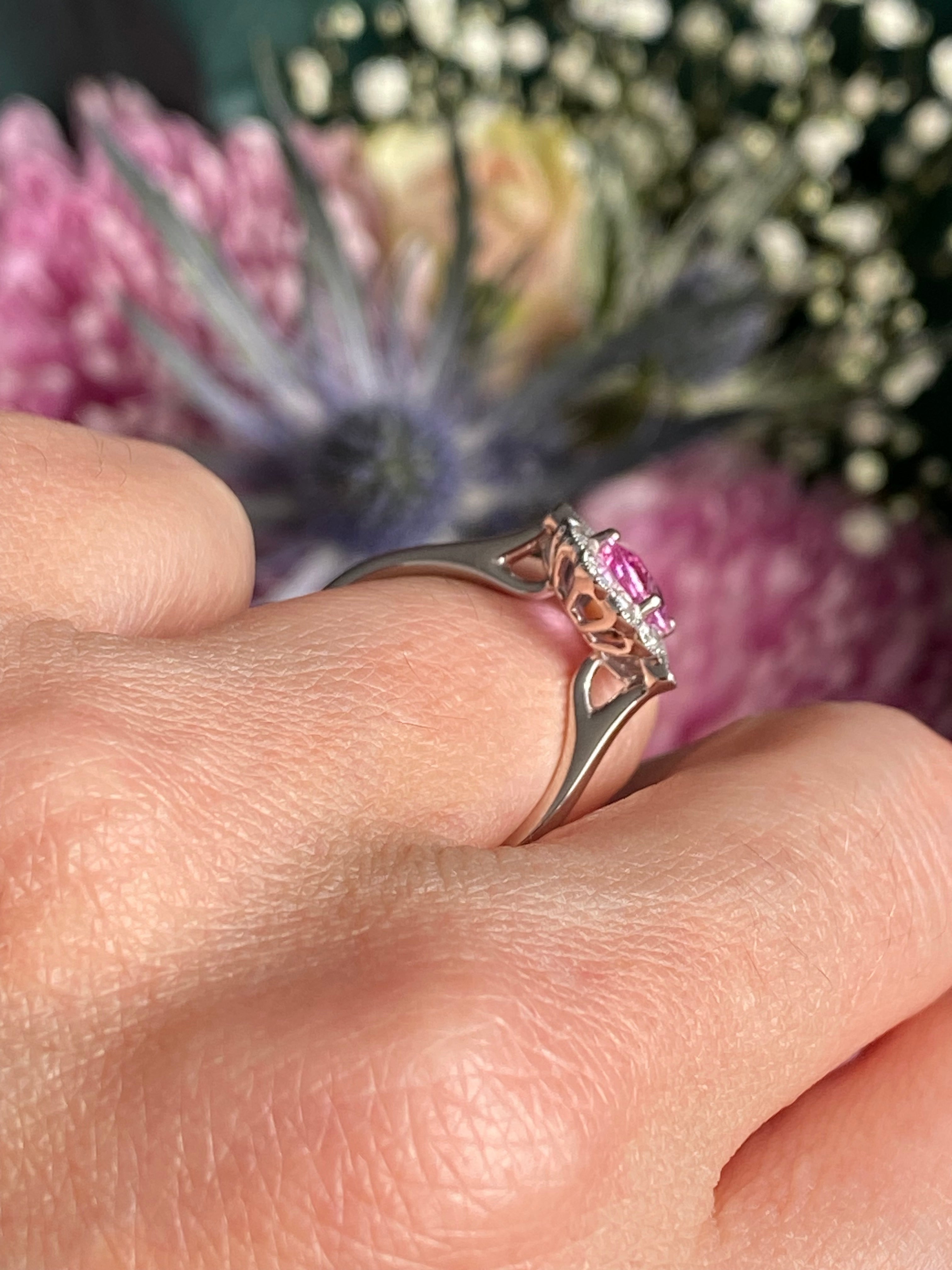 1.76 CTW Pink Sapphire and Diamond Art Deco Style Ring in Platinum