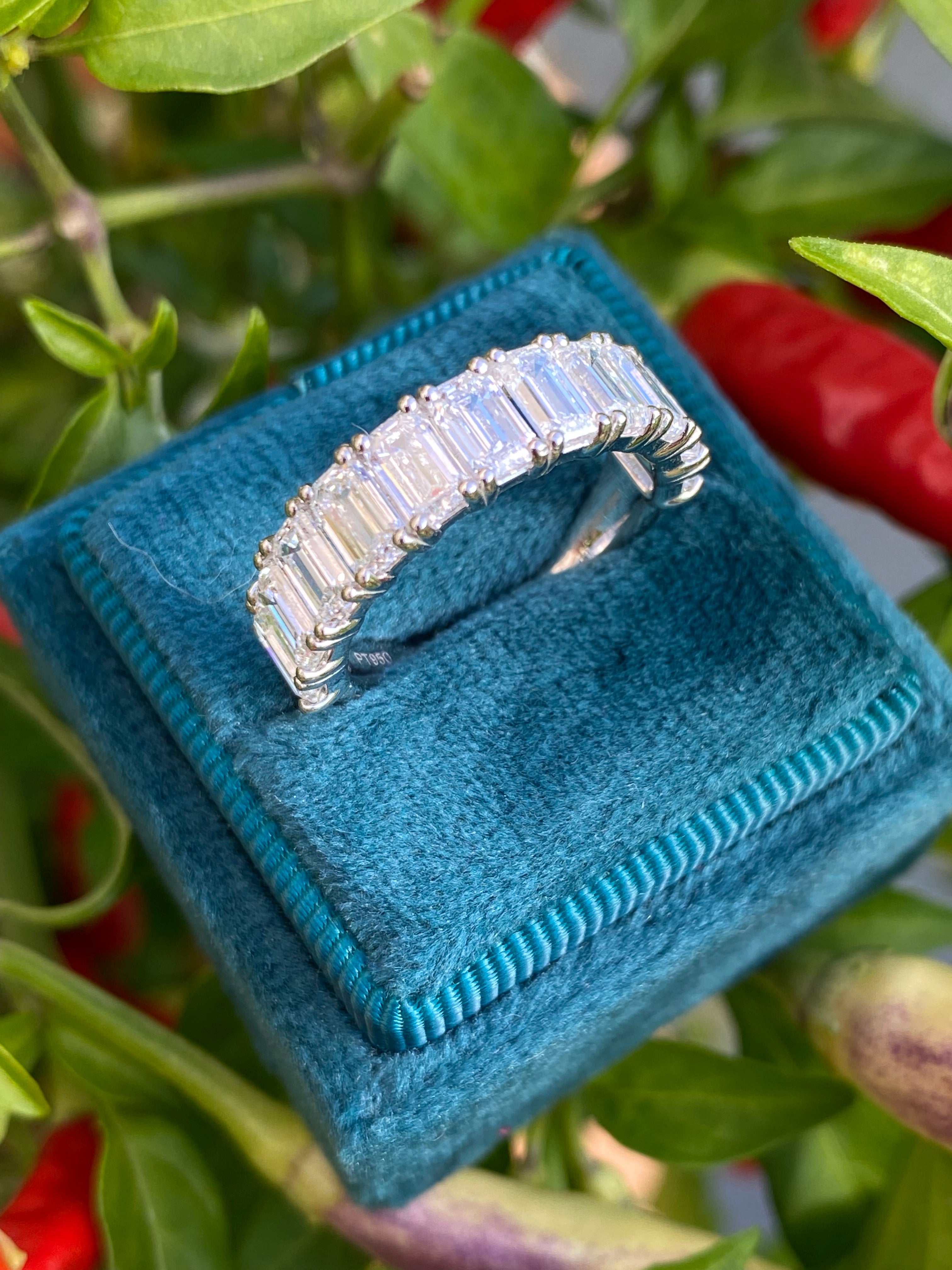 3.46 CTW Emerald Cut Lab Grown Diamond Half Eternity Ring in Platinum