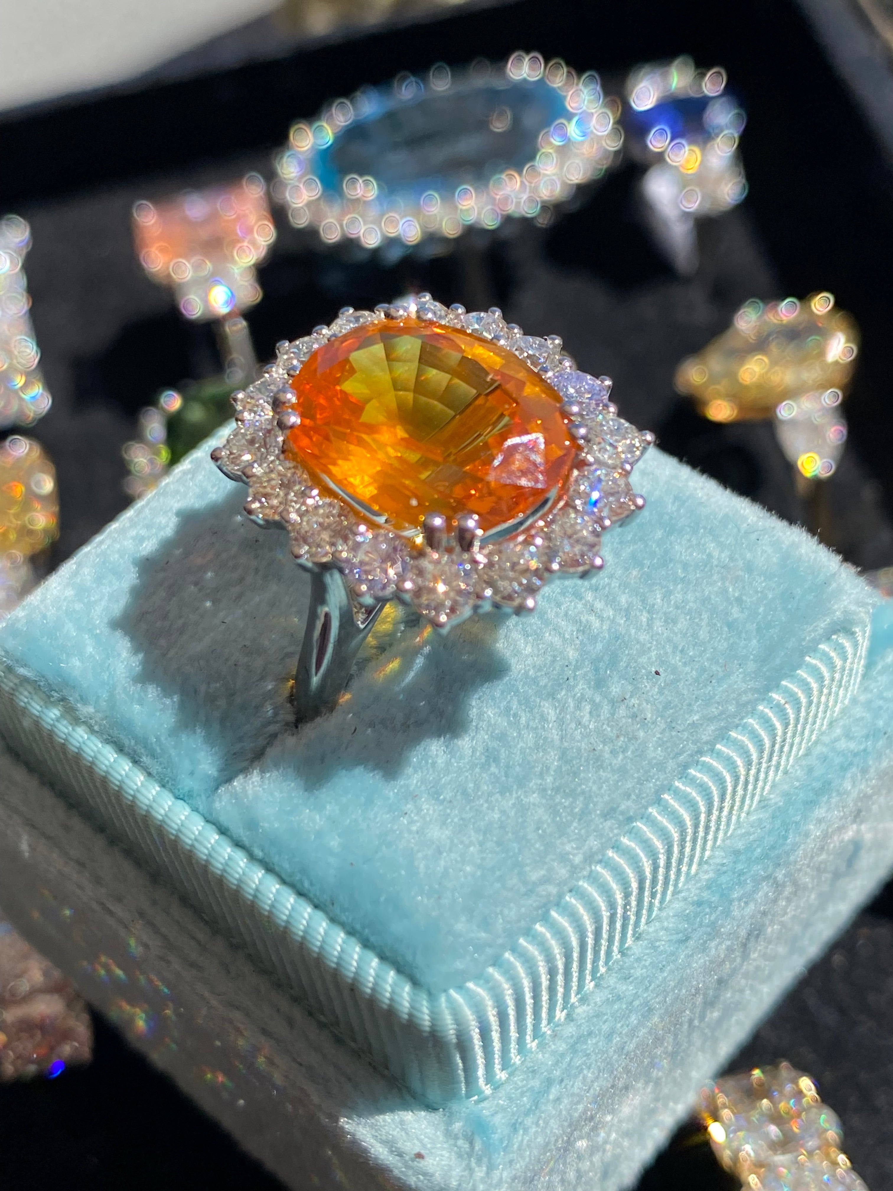 9.20 CTW Orange Sapphire and Diamond Ring in Platinum