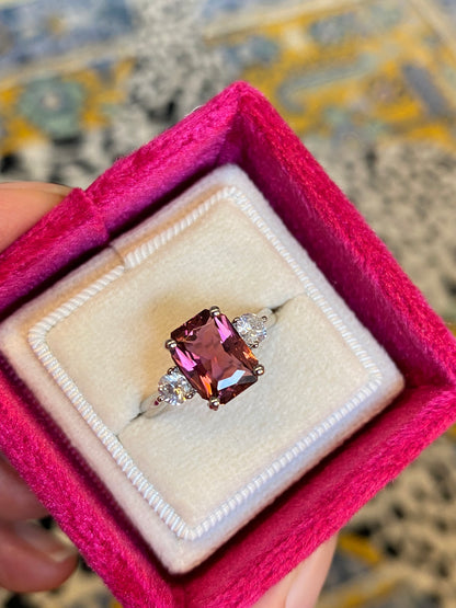 2.46 Carat Cut Pink Tourmaline and Diamond Ring in Platinum