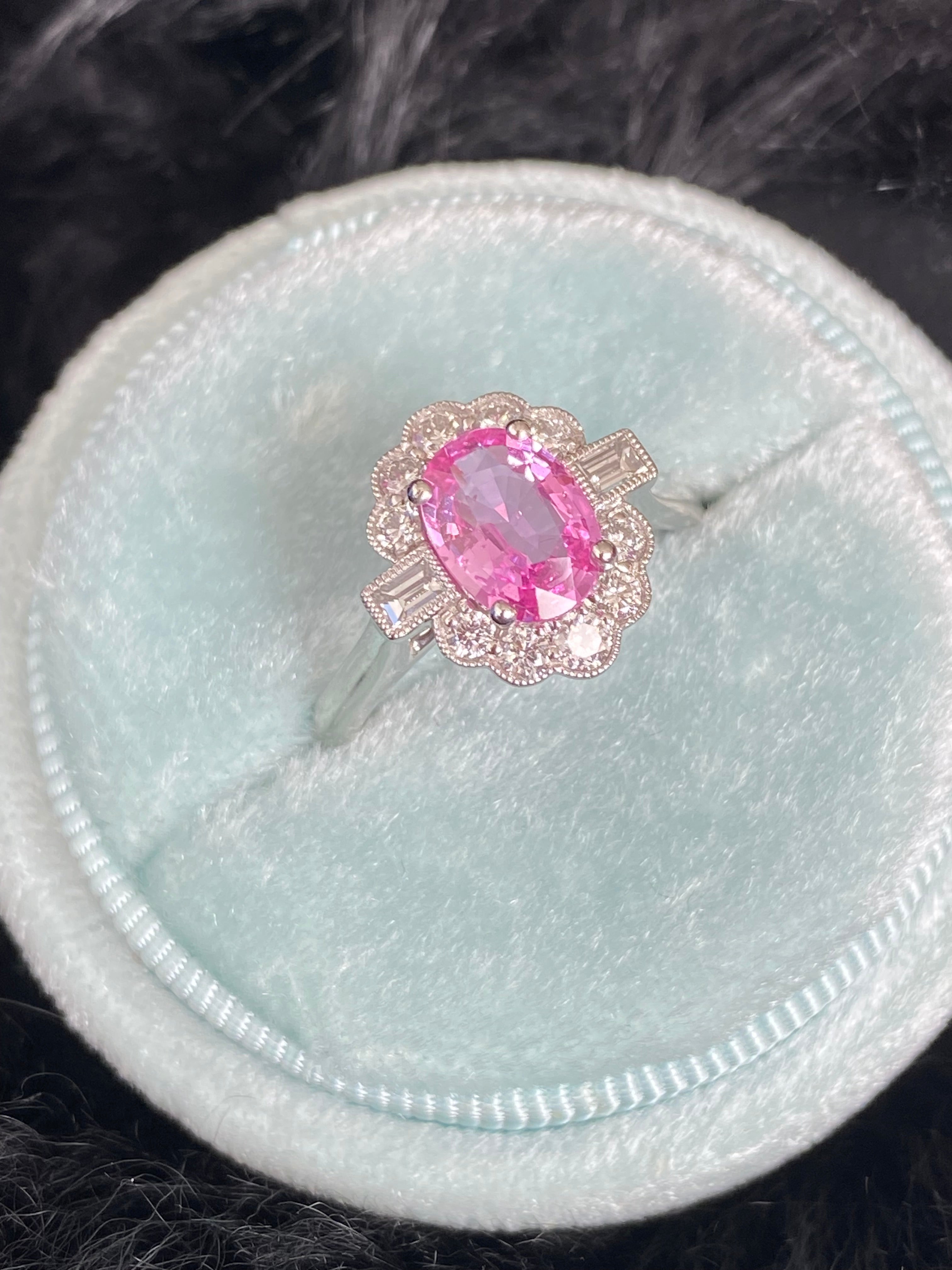 1.76 CTW Pink Sapphire and Diamond Art Deco Style Ring in Platinum