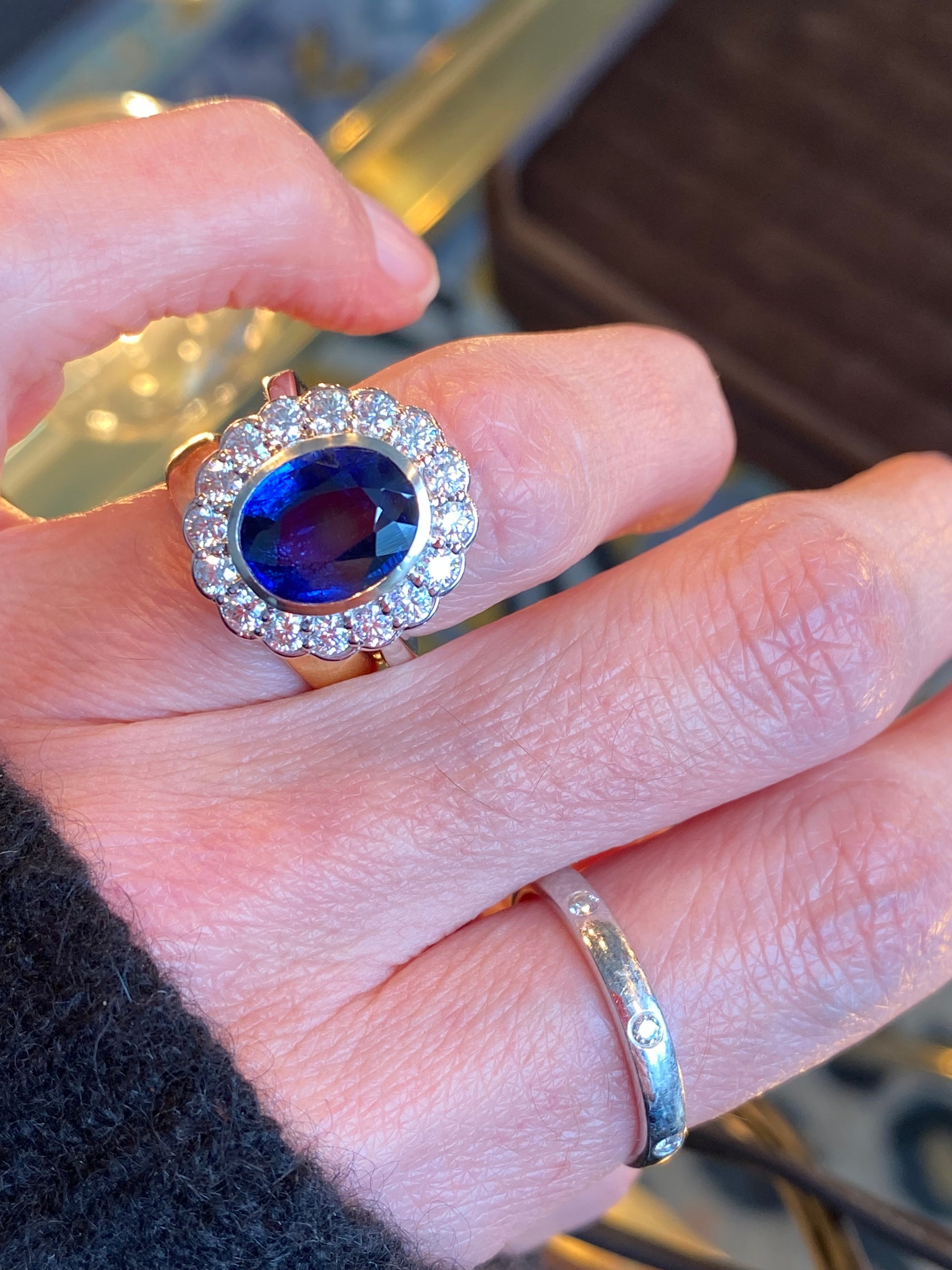 5.40 CTW Oval Cut Kyanite and Moissanite Halo Ring in Sterling Silver
