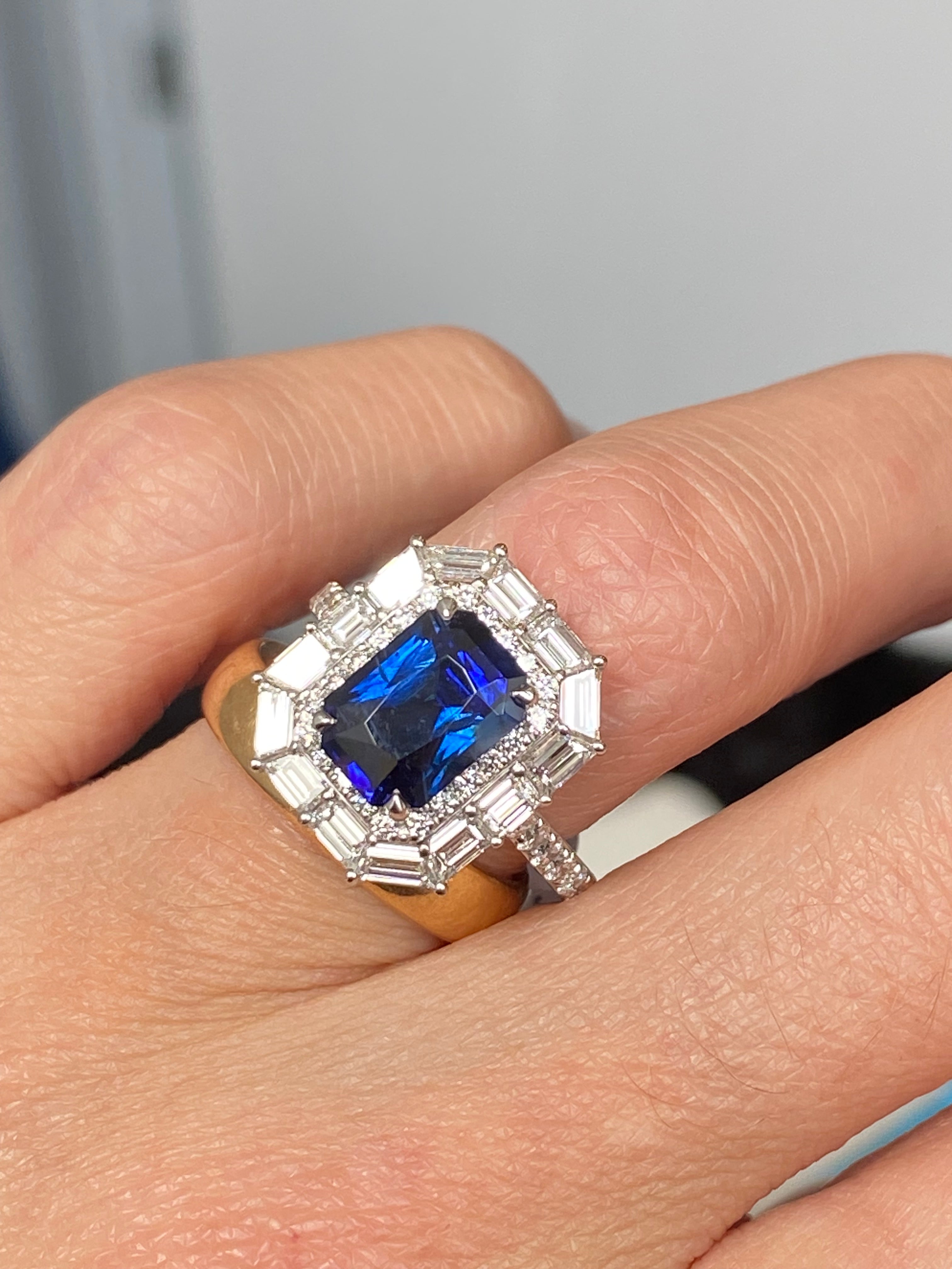 4.58 CTW Ceylon Sapphire and Natural Diamond Ring in Platinum