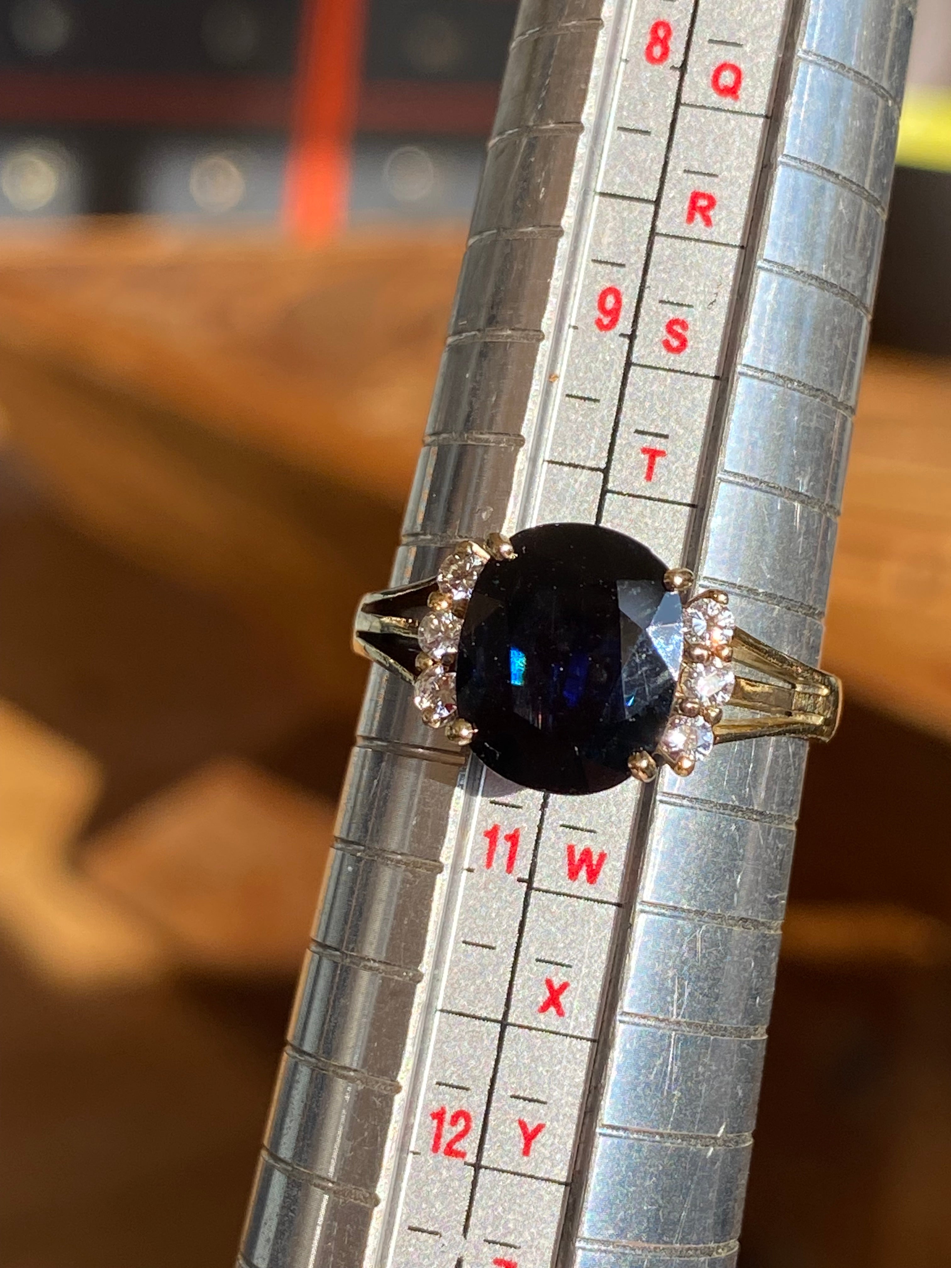Vintage 3.80 Carat Sapphire and Diamond Ring in 14ct Yellow Gold