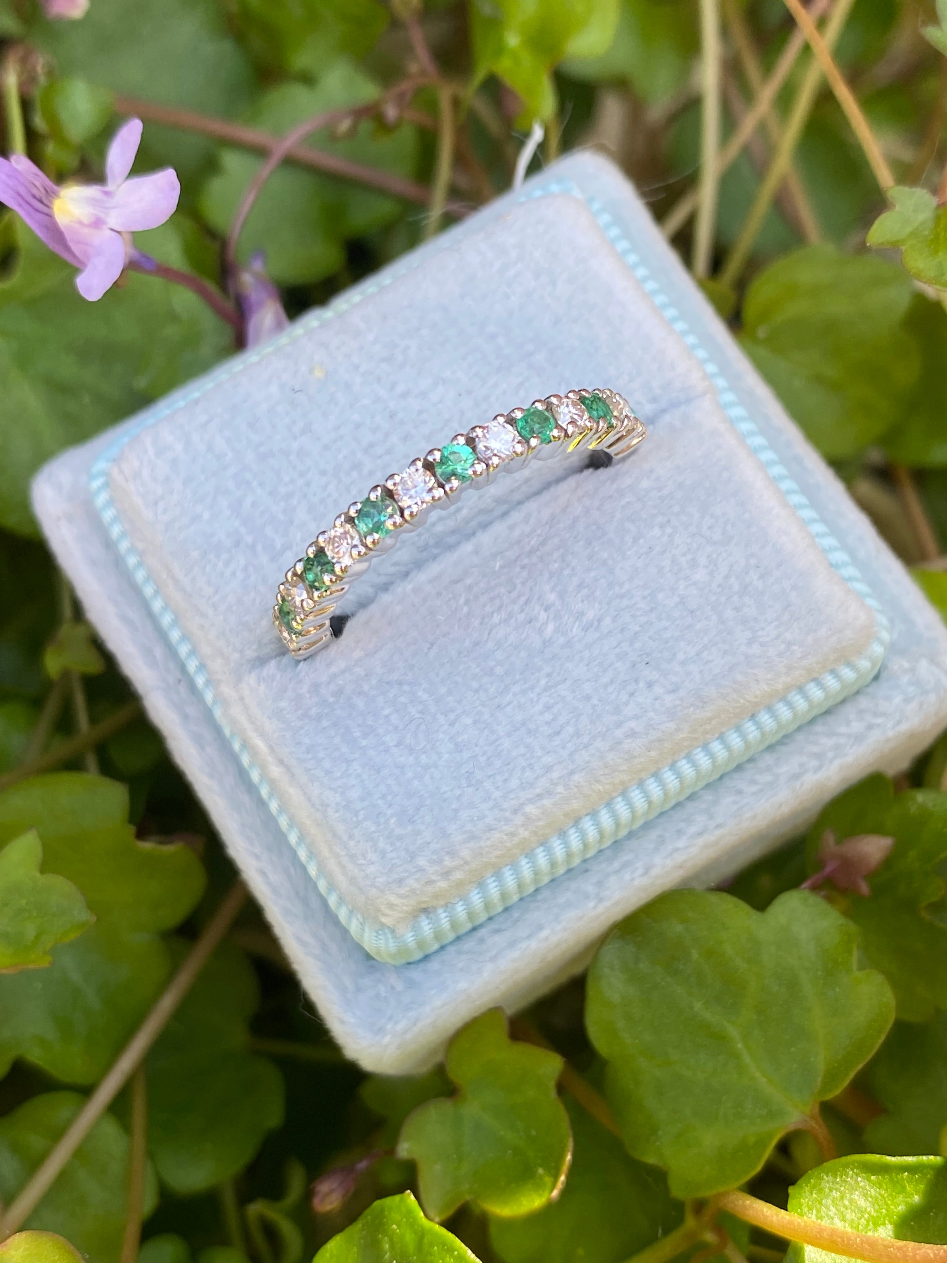 0.47ctw Natural Emerald and Moissanite Eternity Stacking Ring