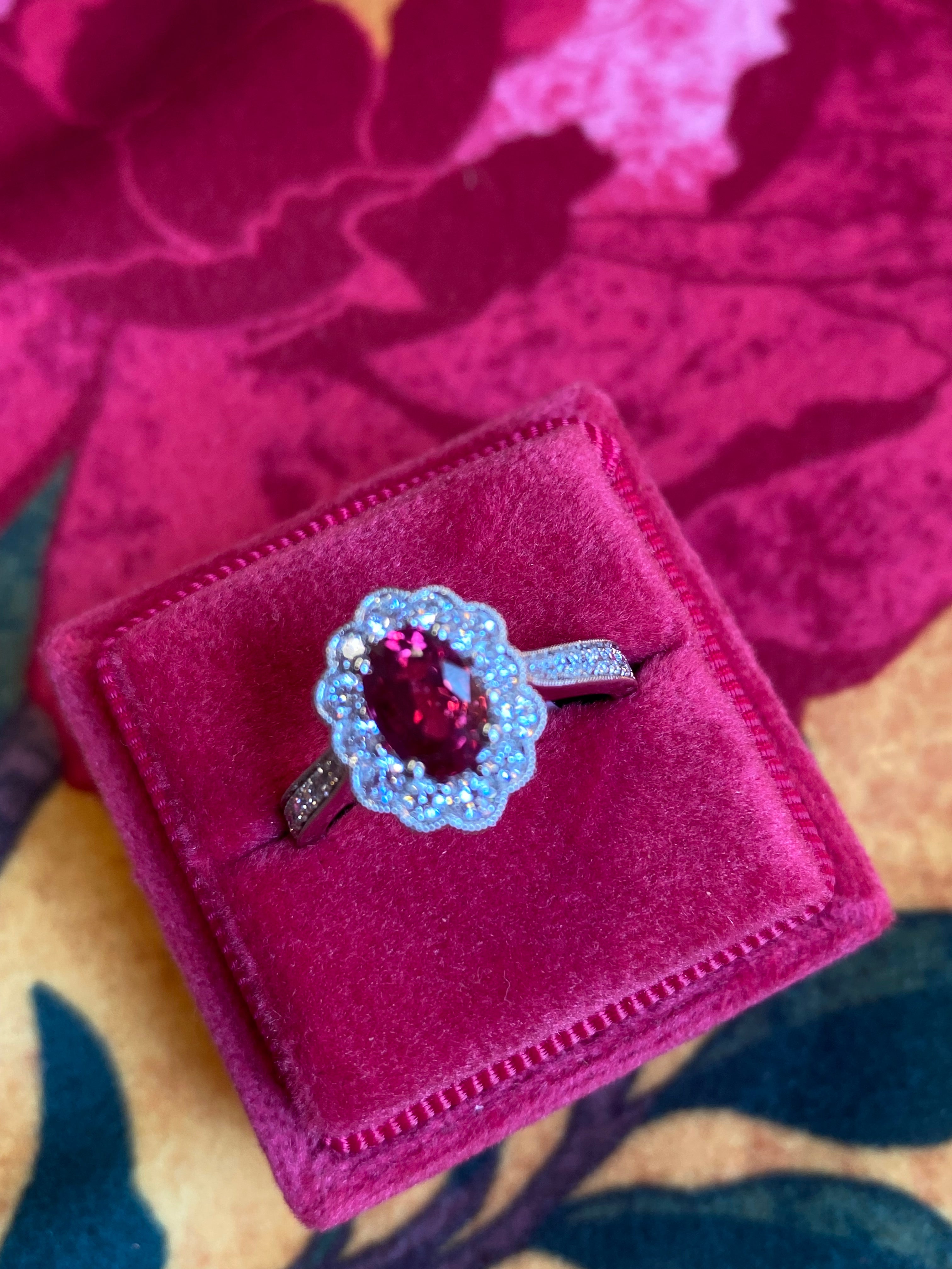 1.92ctw Oval-Cut Ruby and Natural Diamond Halo Ring in Platinum