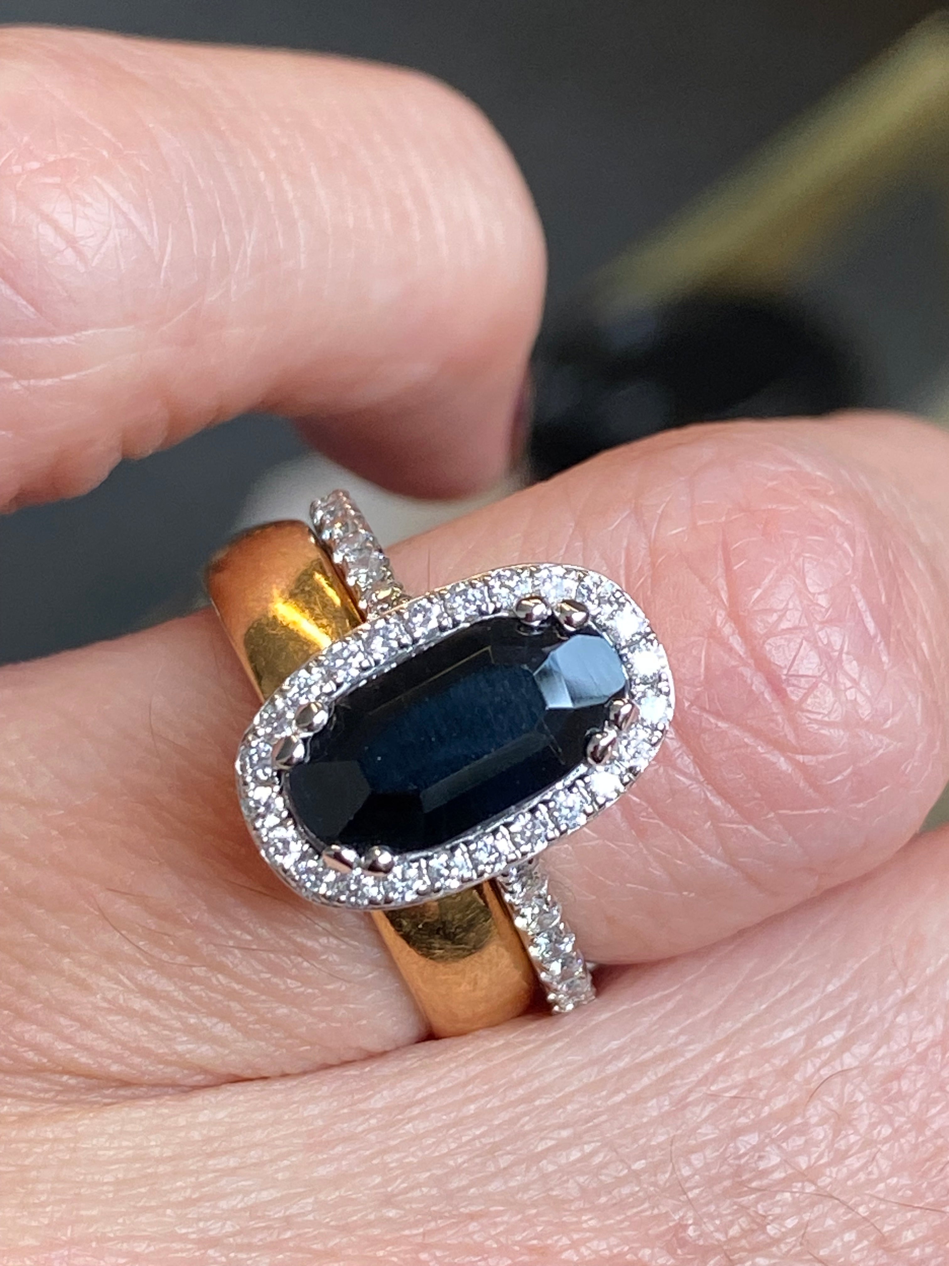 2.85 Carat Black Sapphire and Natural Diamond Ring in 9ct White Gold