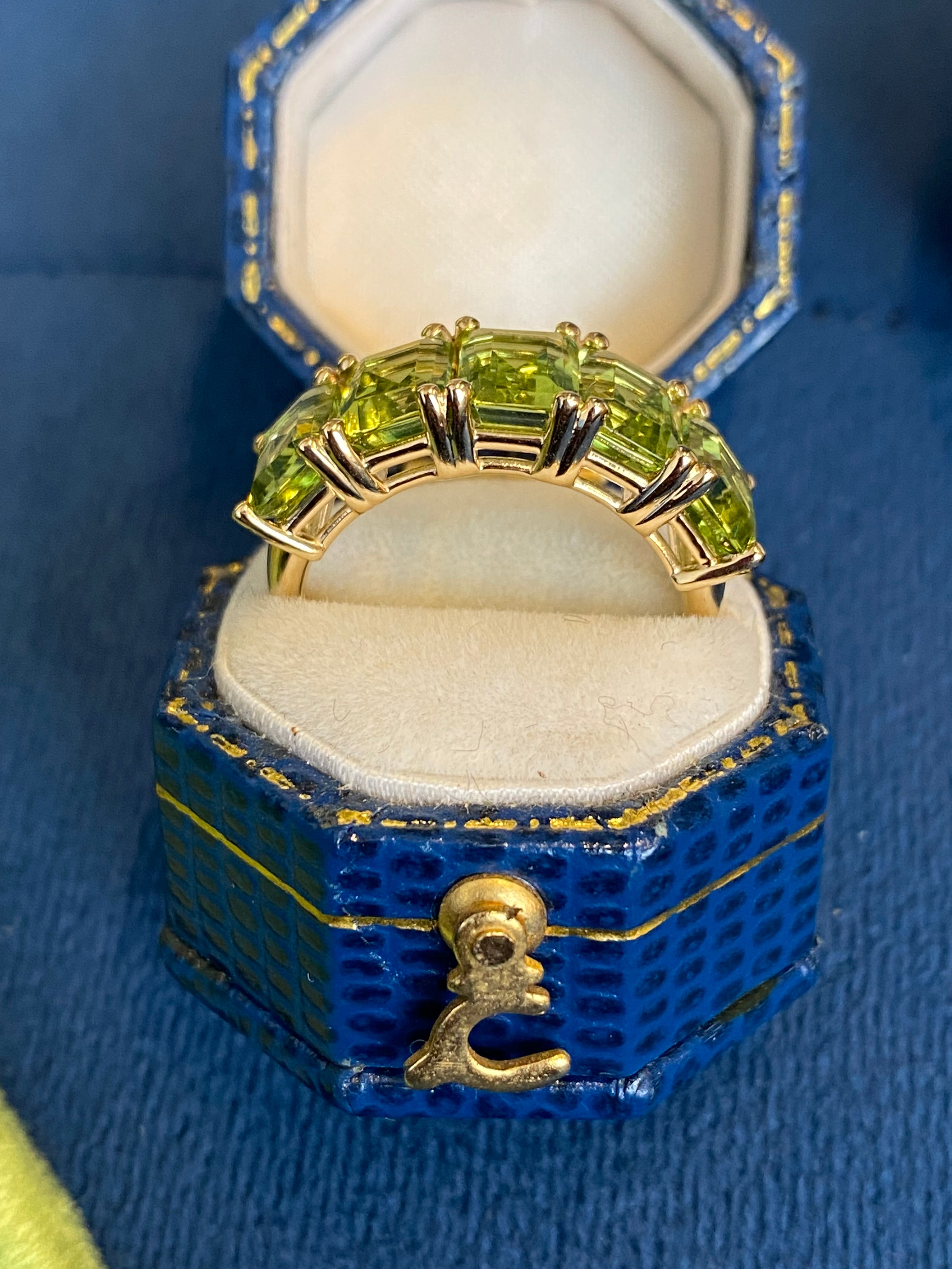 4.11 CTW Peridot Five Stone Eternity Ring in 9ct Yellow Gold