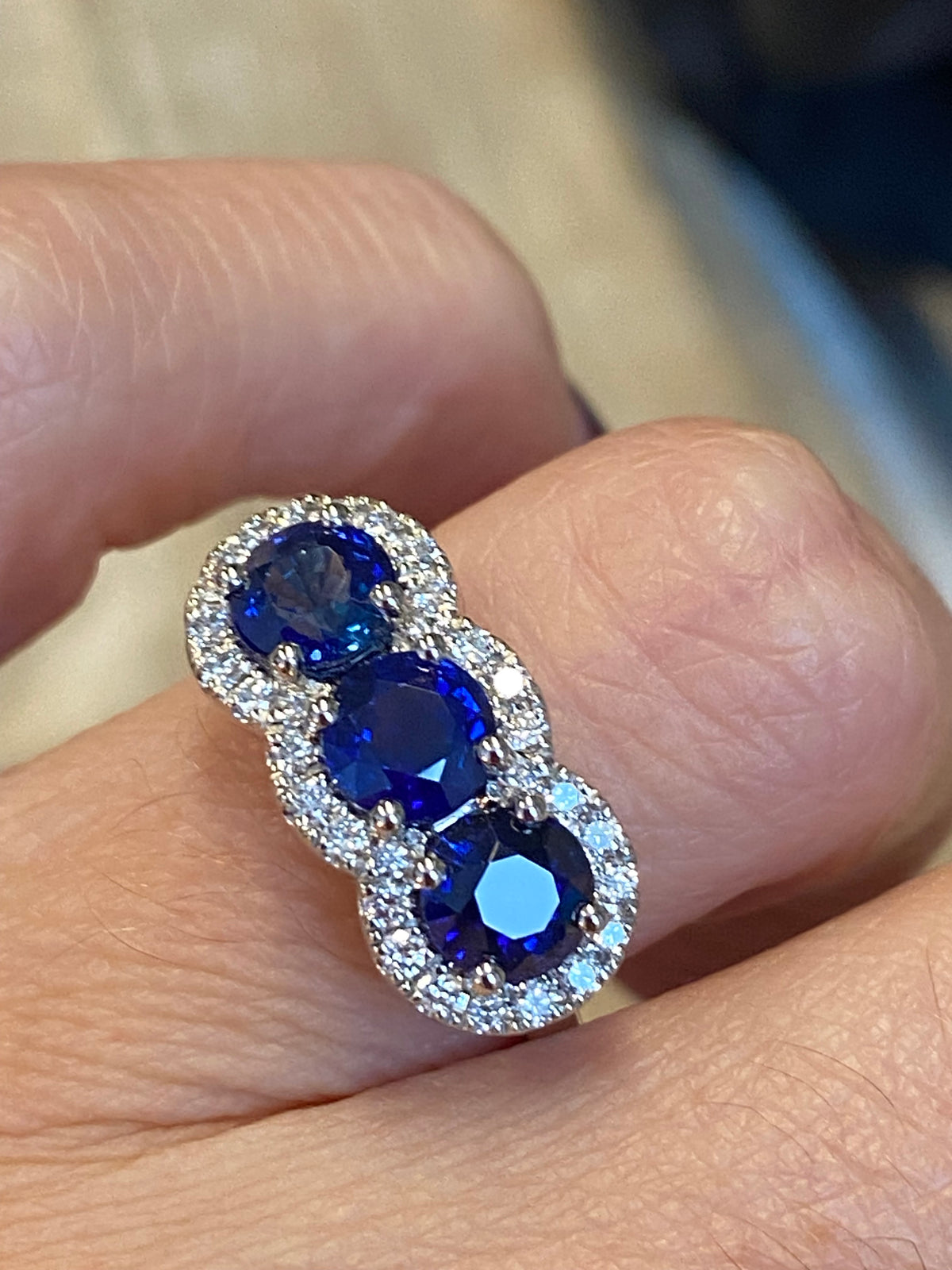 2.74 CTW Round Cut Blue Sapphire and Diamond Trilogy Ring in Platinum