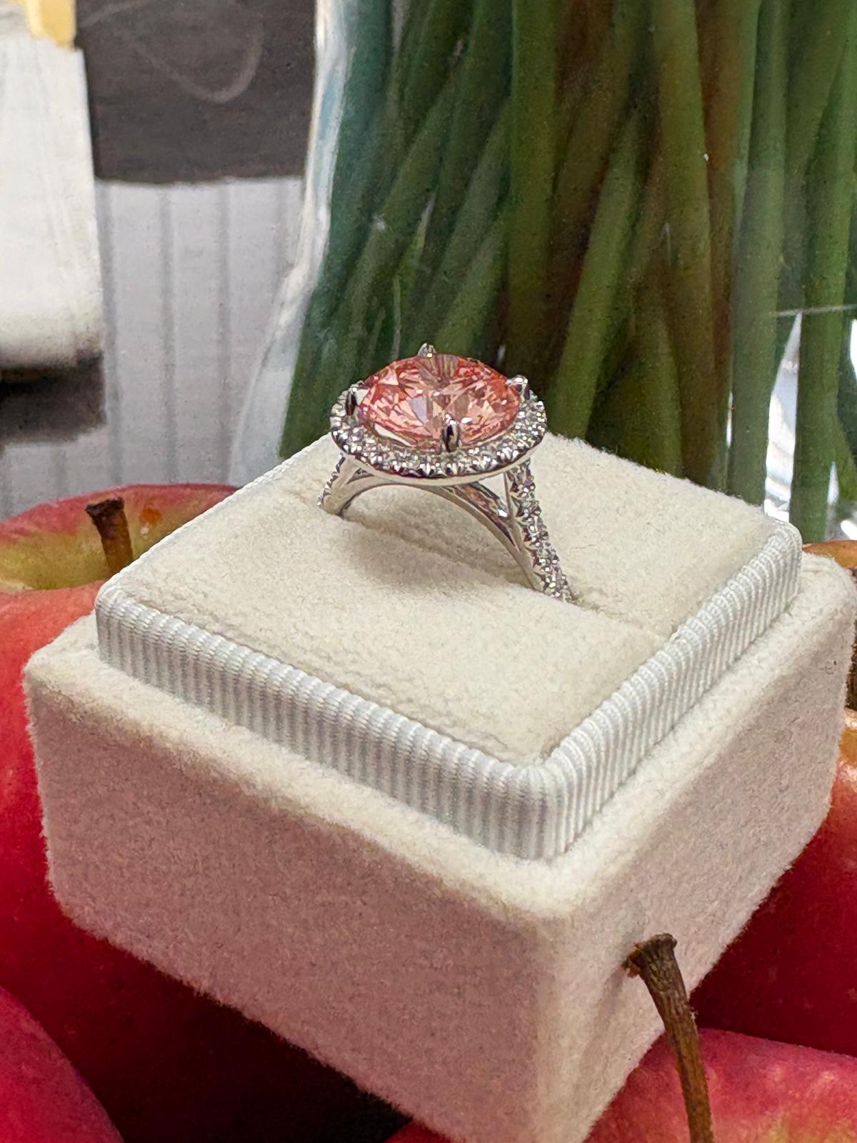 3.52 CTW Fancy Pink Lab Grown Diamond Halo Ring in Platinum