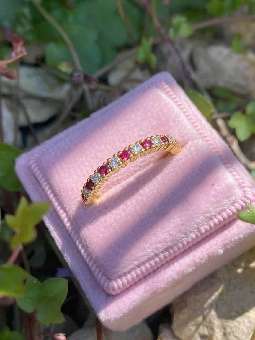 0.47ctw Natural Ruby and Natural Diamond Eternity Stacking Ring in 9ct Yellow Gold