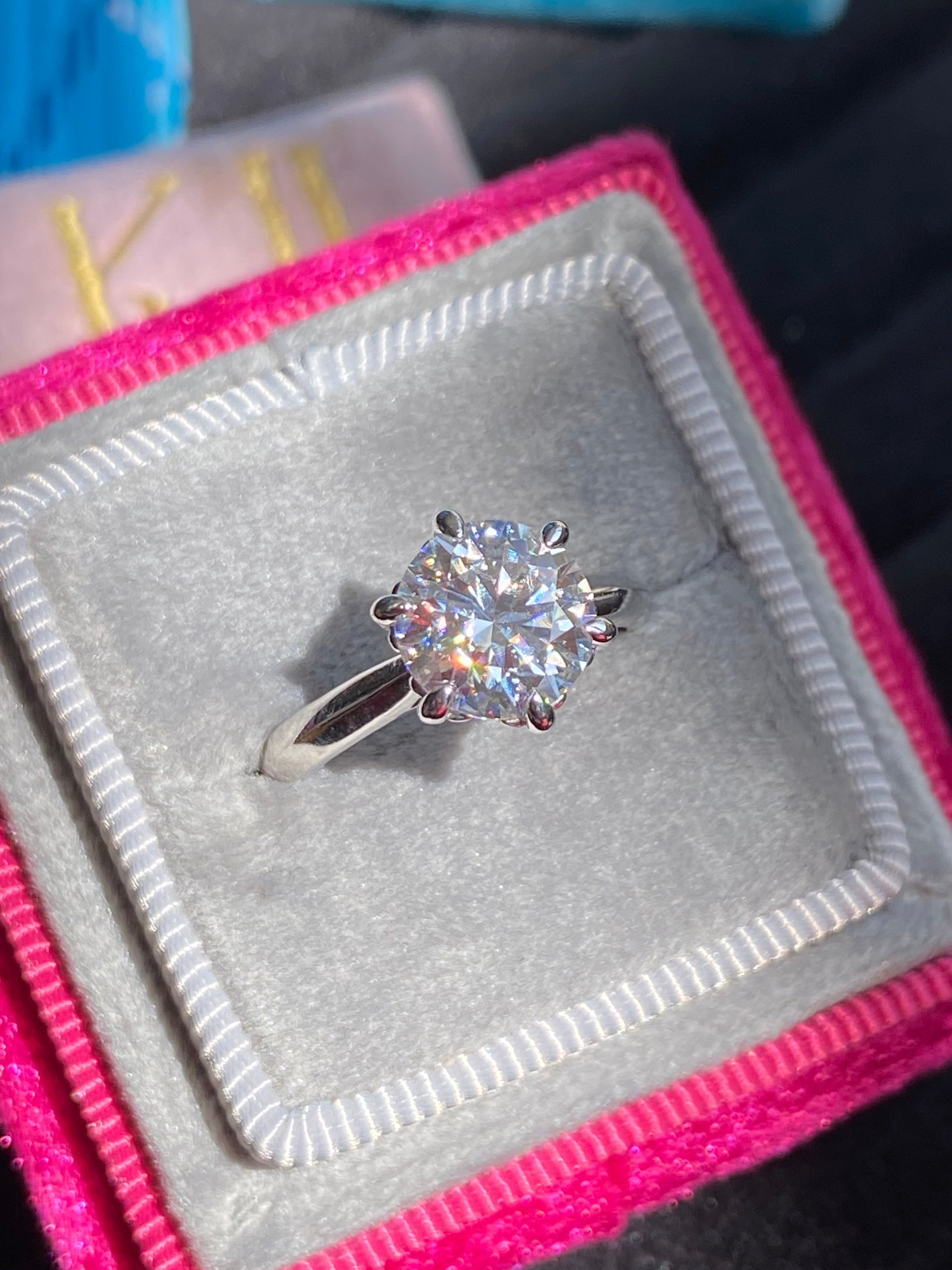 2.00 Carat Knife Edge Round Brilliant Moissanite Solitaire Ring