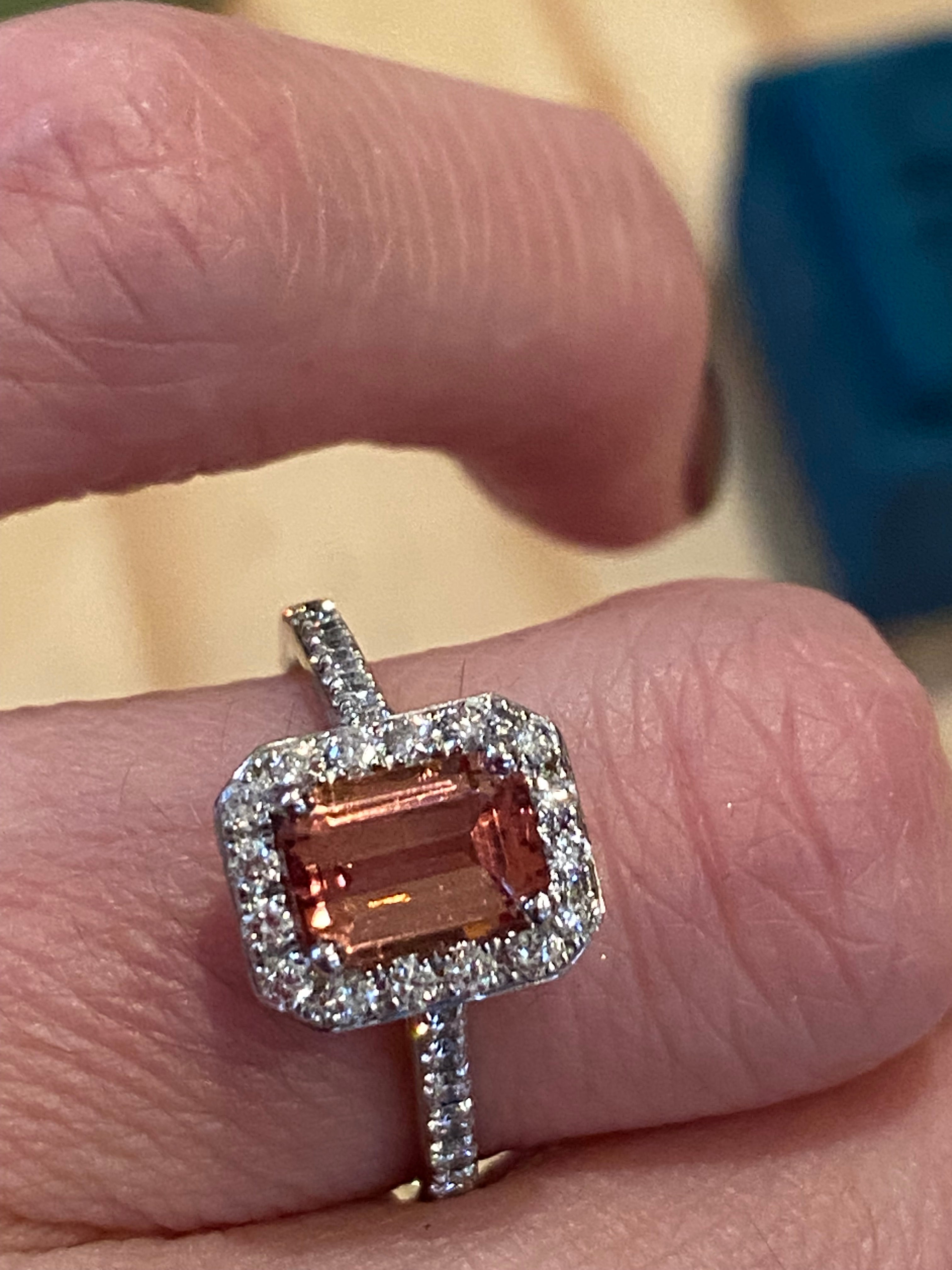 1.42 CTW Emerald Cut Pink Tourmaline and Natural Diamond Halo Ring in Platinum