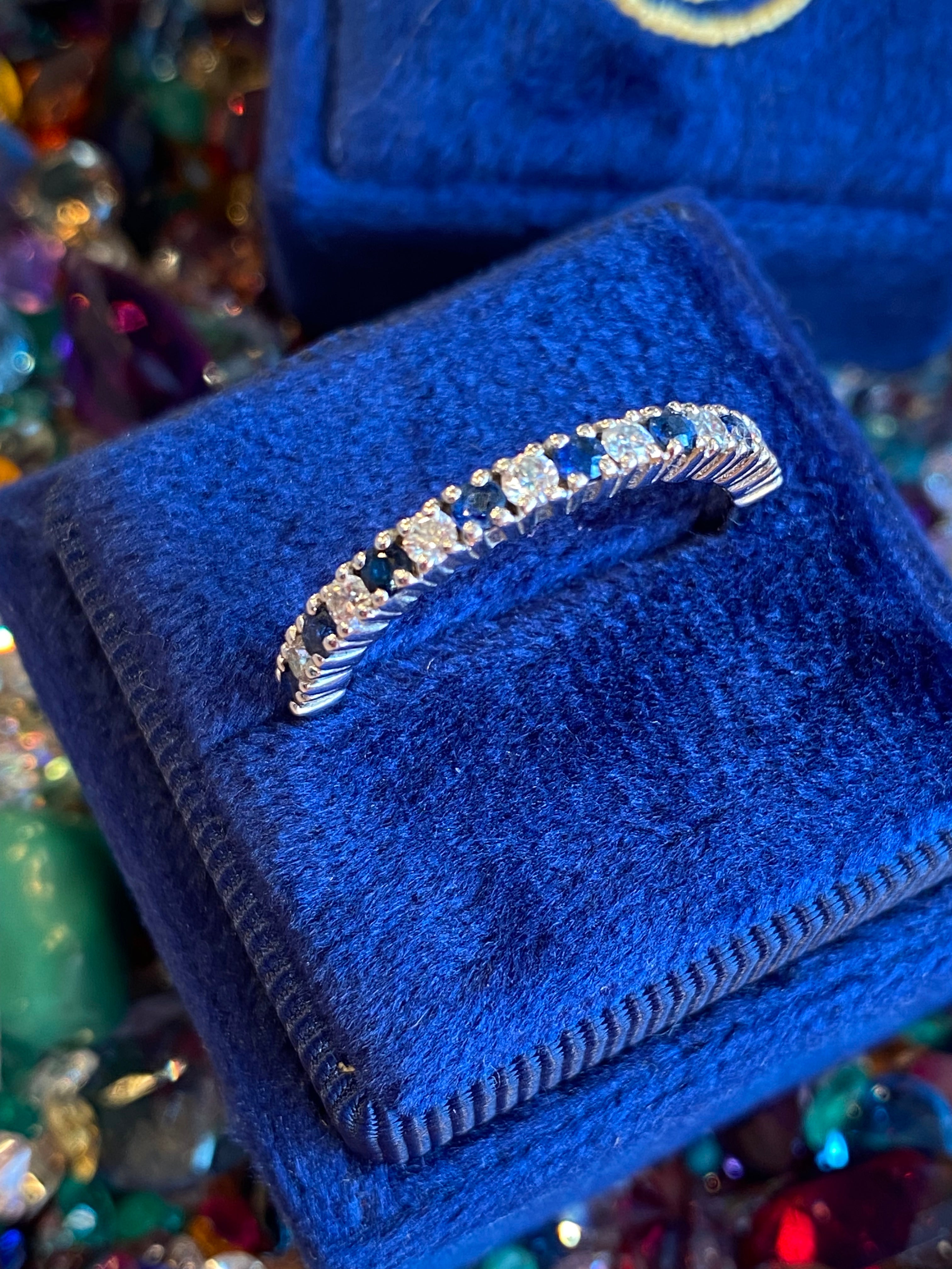 0.47ctw Natural Sapphire and Moissanite Eternity Stacking Ring