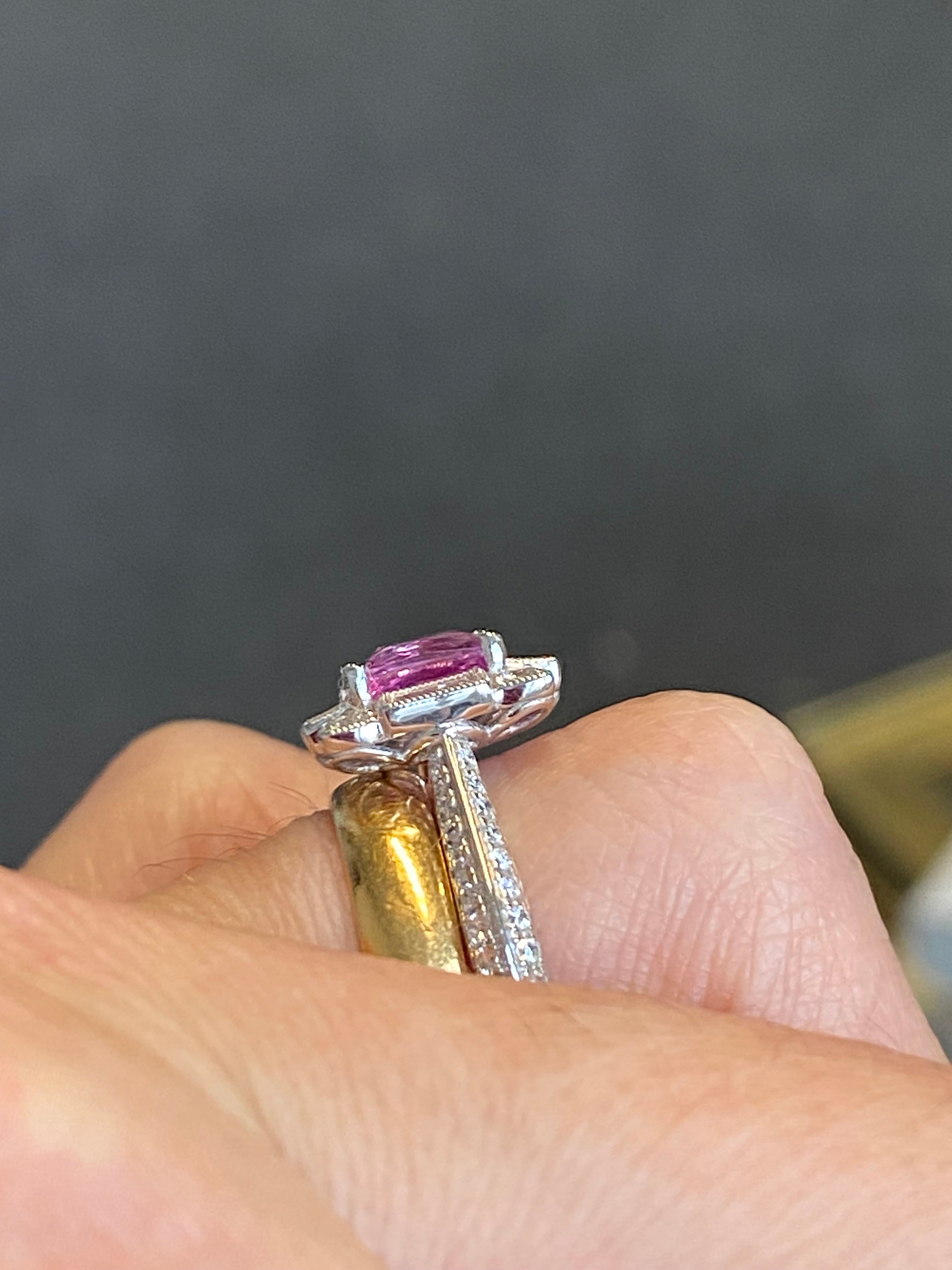 Candy Pink Sapphire Art Deco Style Ring in Platinum