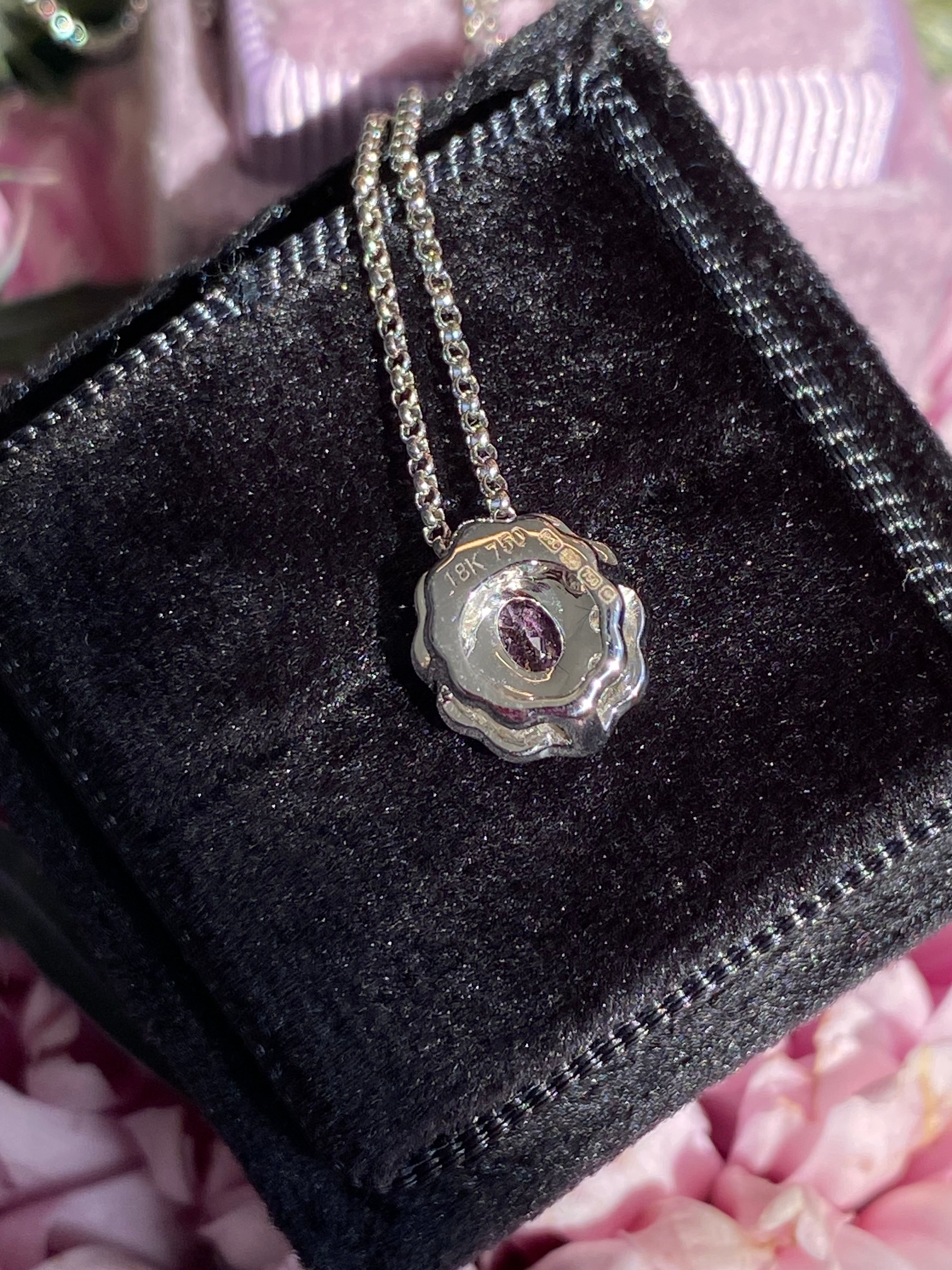 0.70 CTW Pink Sapphire and Natural Diamond Pendant Necklace in 18ct White Gold