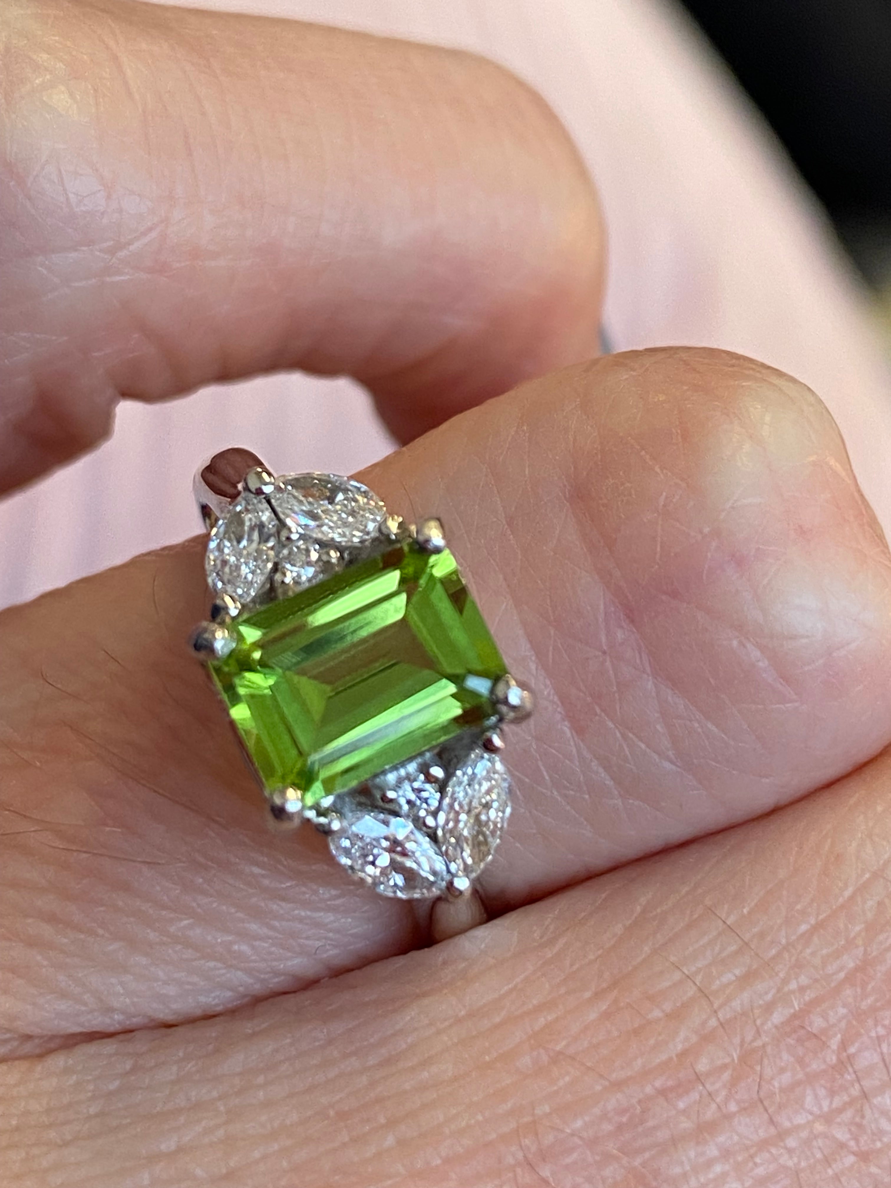 1.96 CTW Carat Peridot and Diamond Three Stone Engagement Ring in Platinum