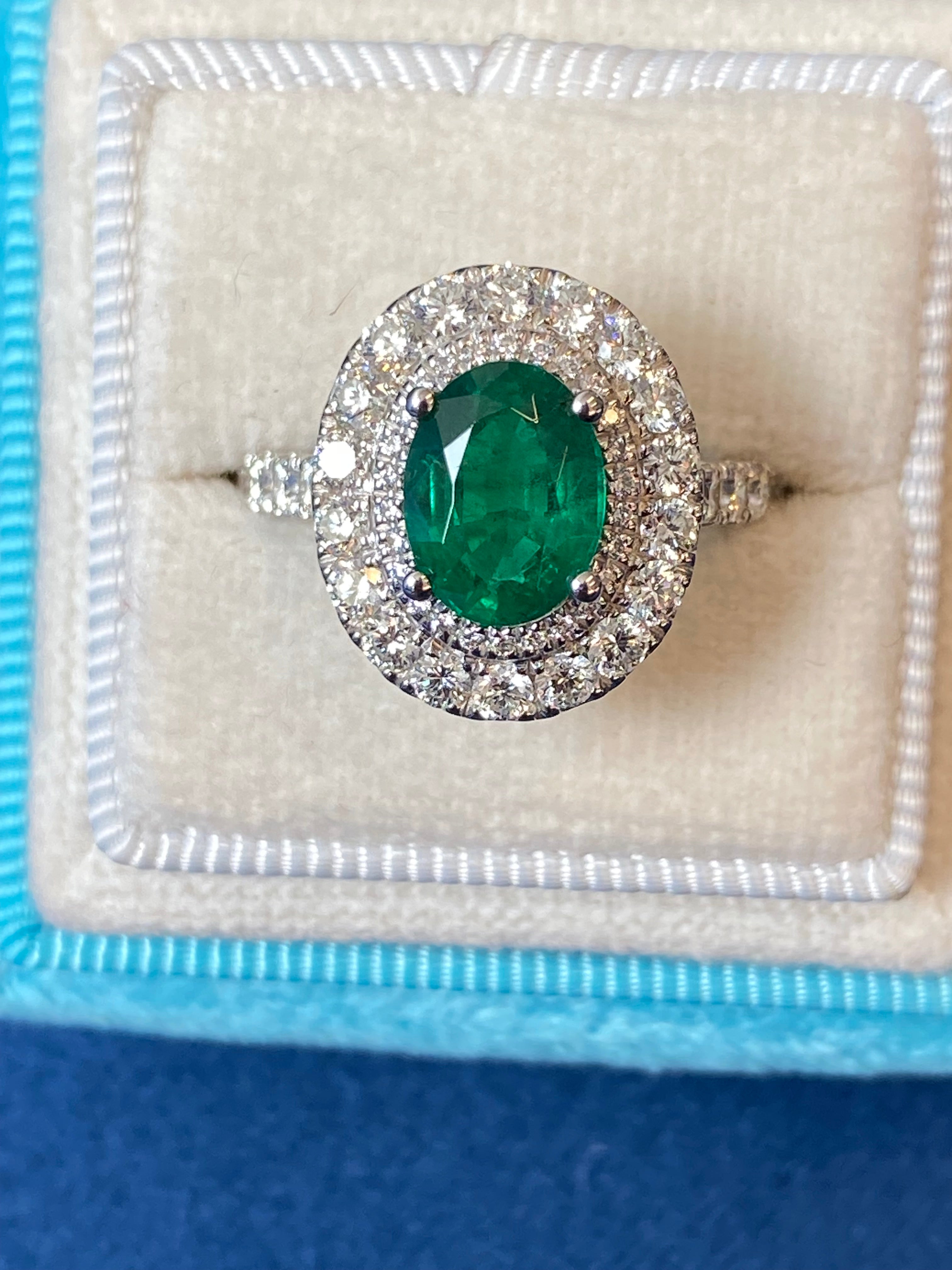 3.11 CTW Emerald and Natural Diamond Double Halo Ring in Platinum
