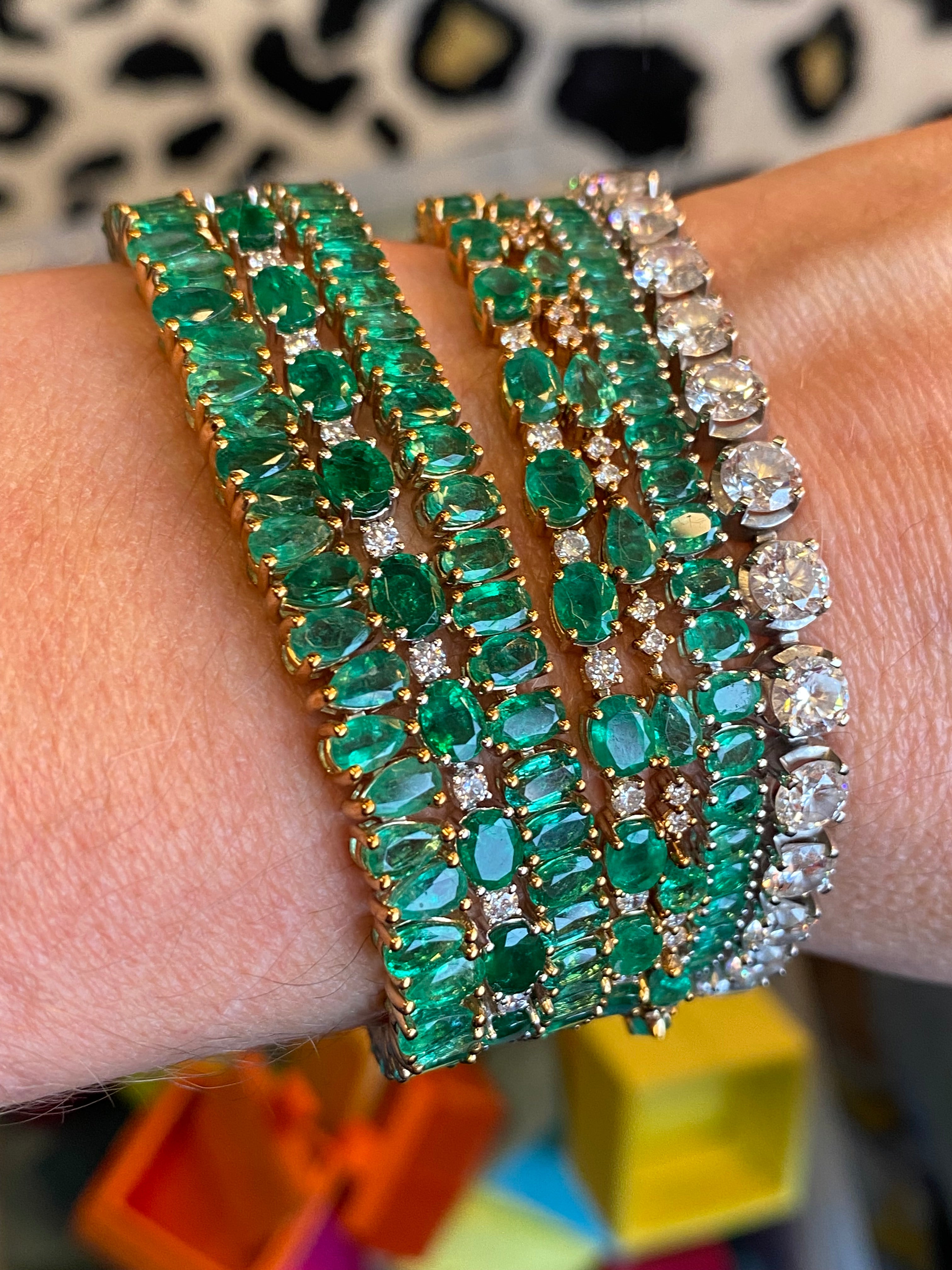 4.22 CTW Emerald and Natural Diamond Line Tennis Bracelet in 9ct Yellow Gold