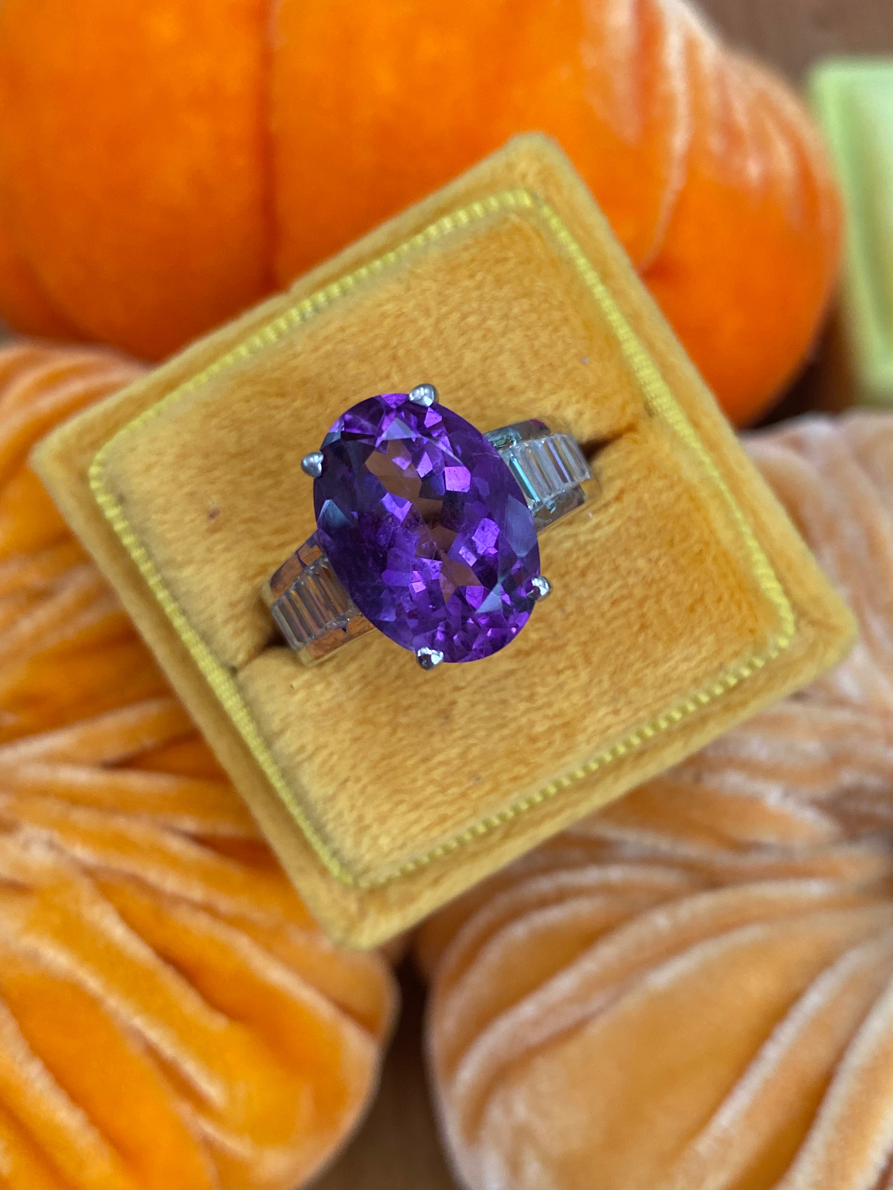 5.58ct Oval Cut Amethyst and 1.36ctw Moissanite Cocktail Ring in Sterling Silver