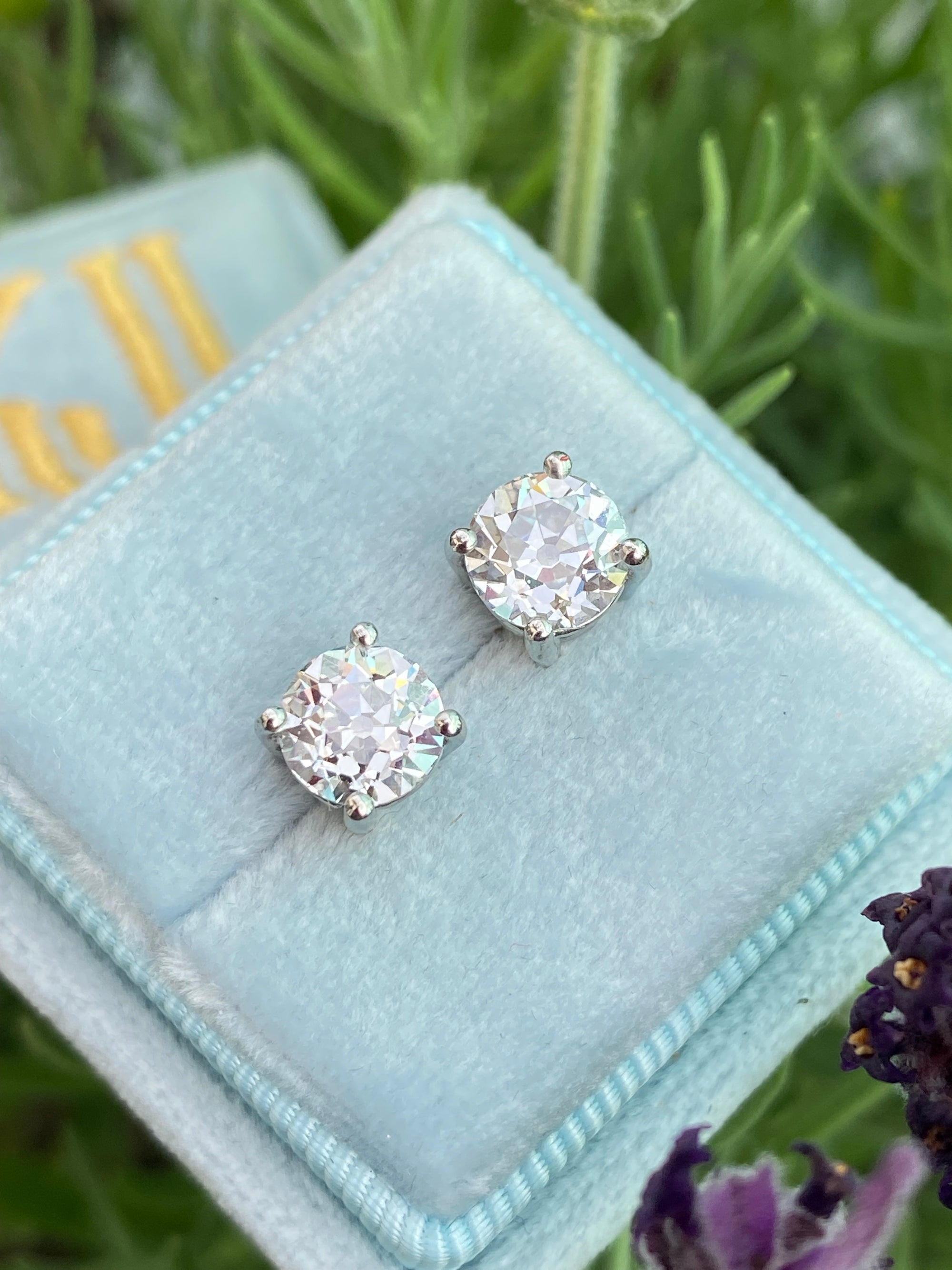 Heritage 2.00 CTW + Old Cut Lab Grown Diamond Solitaire Stud Earrings, at Least F Colour / VS Clarity
