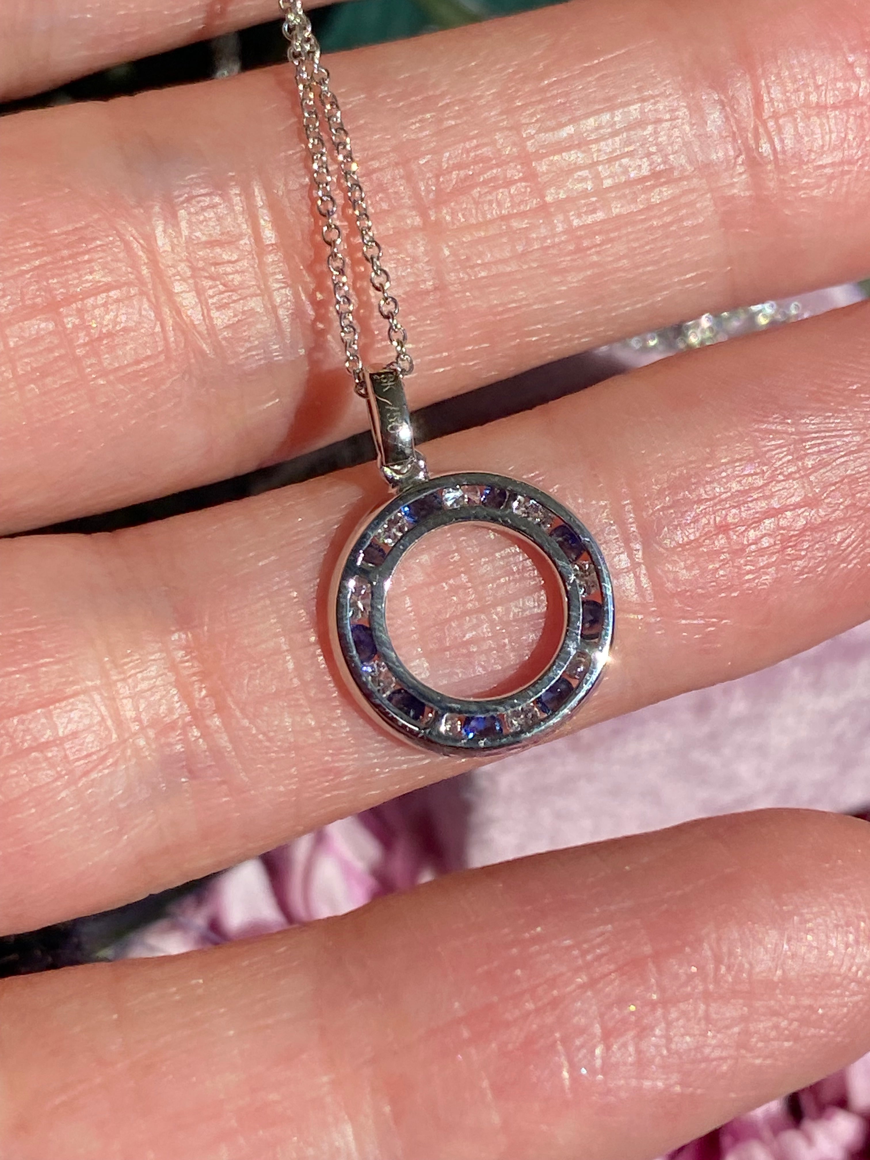 Beautiful Sapphire and Natural Diamond Pendant Necklace in 18ct White Gold