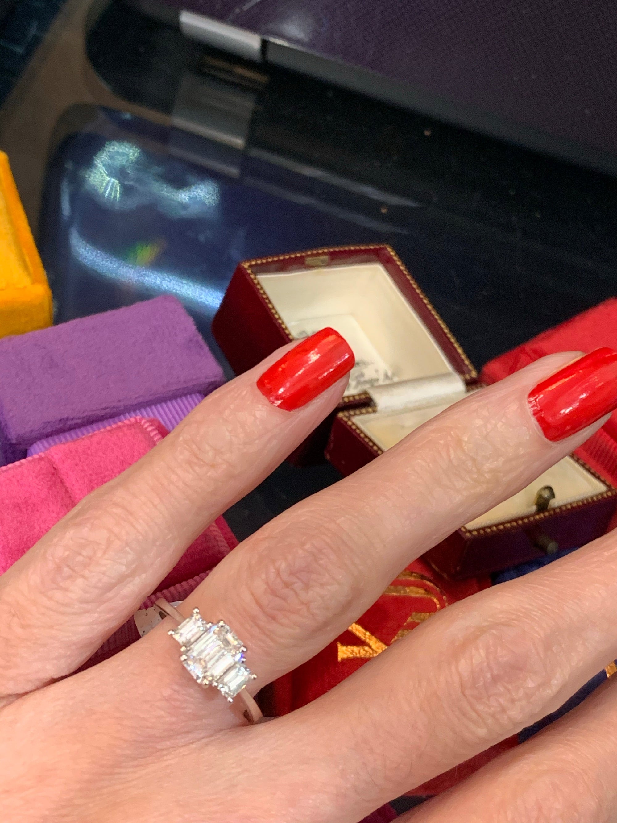 Heritage 1.60 CTW + Emerald Cut Lab Grown Diamond Trilogy Engagement Ring, at Least F Colour / VVS Clarity