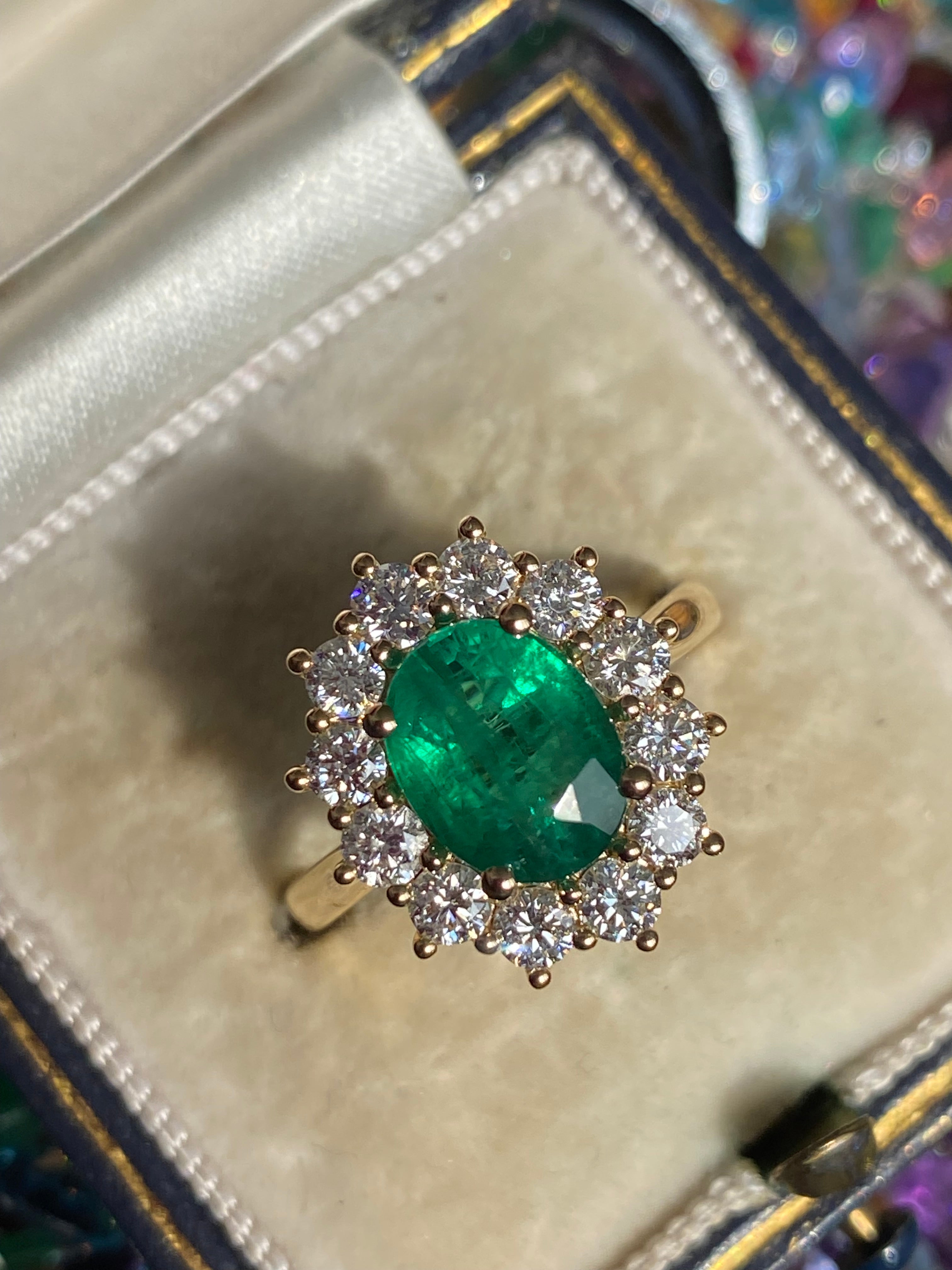 2.82 CTW Oval Cut Emerald and Natural Diamond Ring in 18ct Yellow Gold