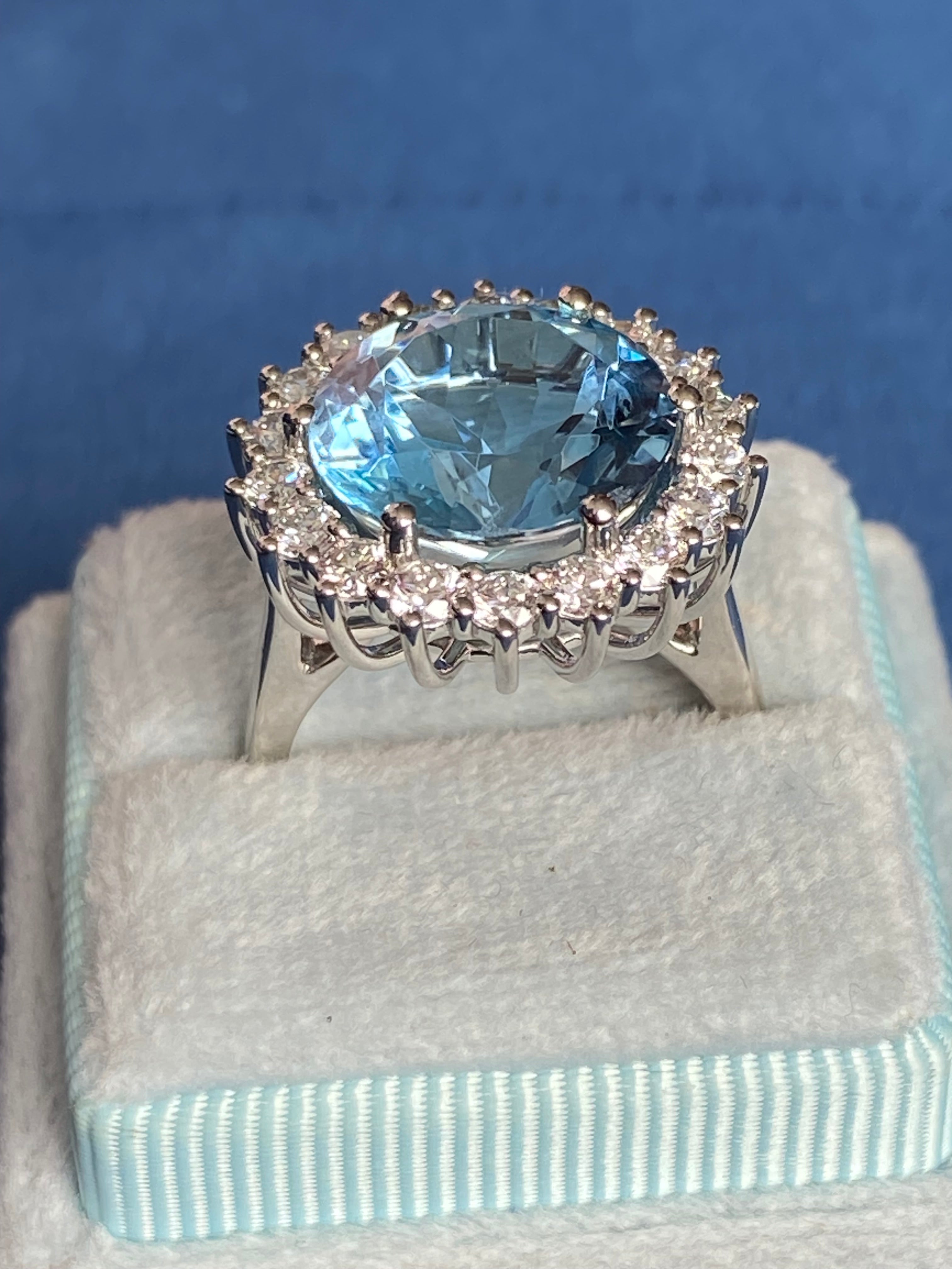 8.07 CTW Certified Santa Maria Aquamarine and Natural Diamond Halo Ring in Platinum