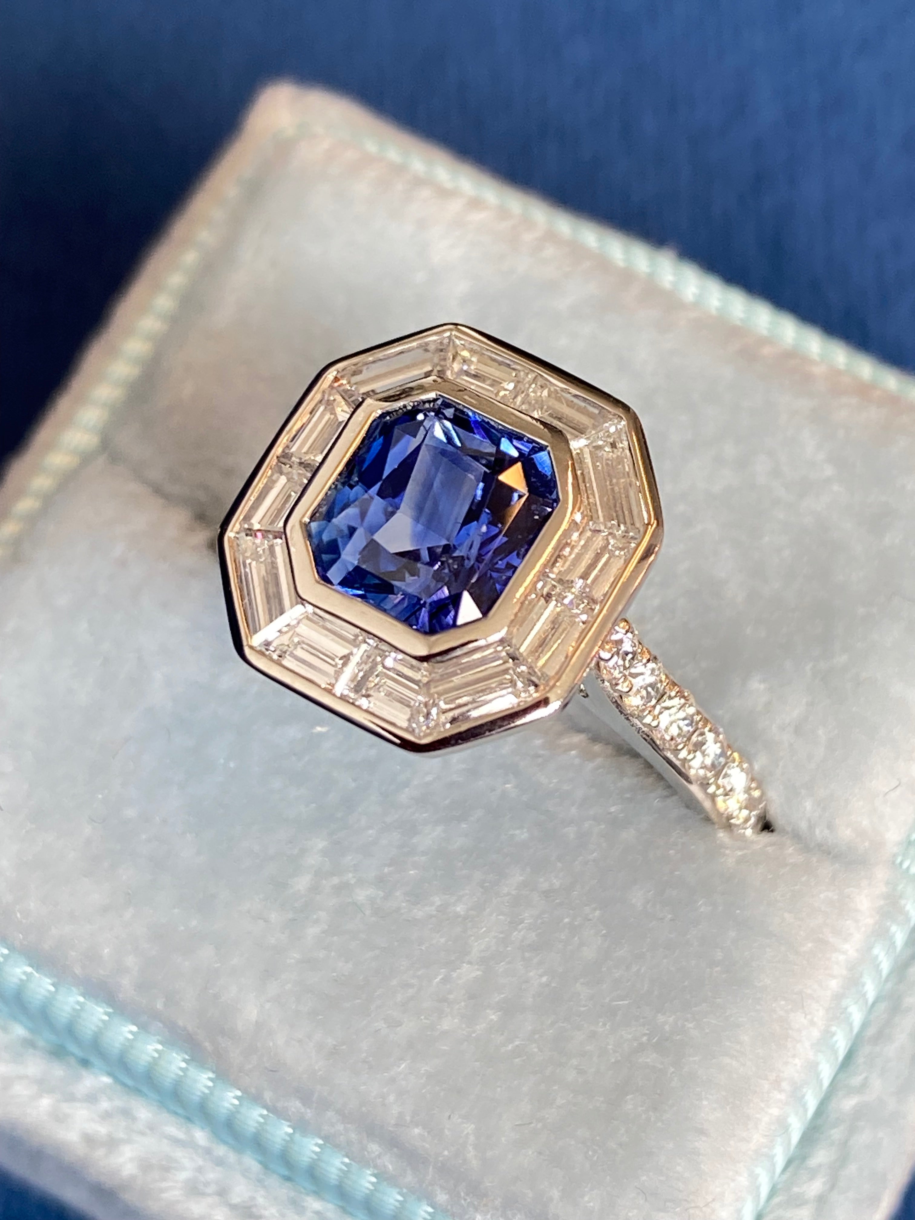2.10 Carat Blue Ceylon Sapphire and 1.09 CTW Natural Diamond Halo Ring in Platinum