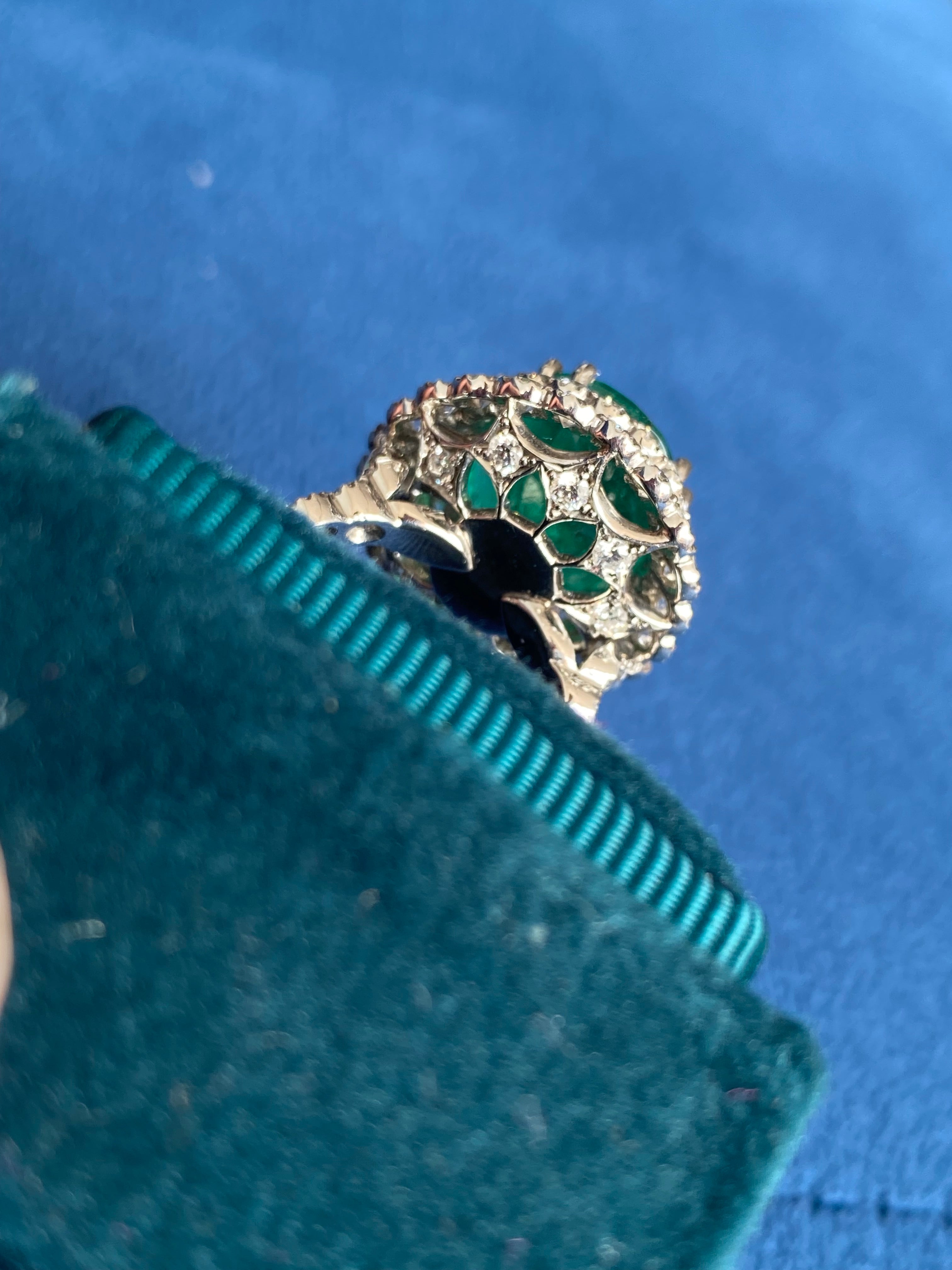 9.10 CTW Colombian Emerald and Natural Diamond Double Halo Ring in Platinum