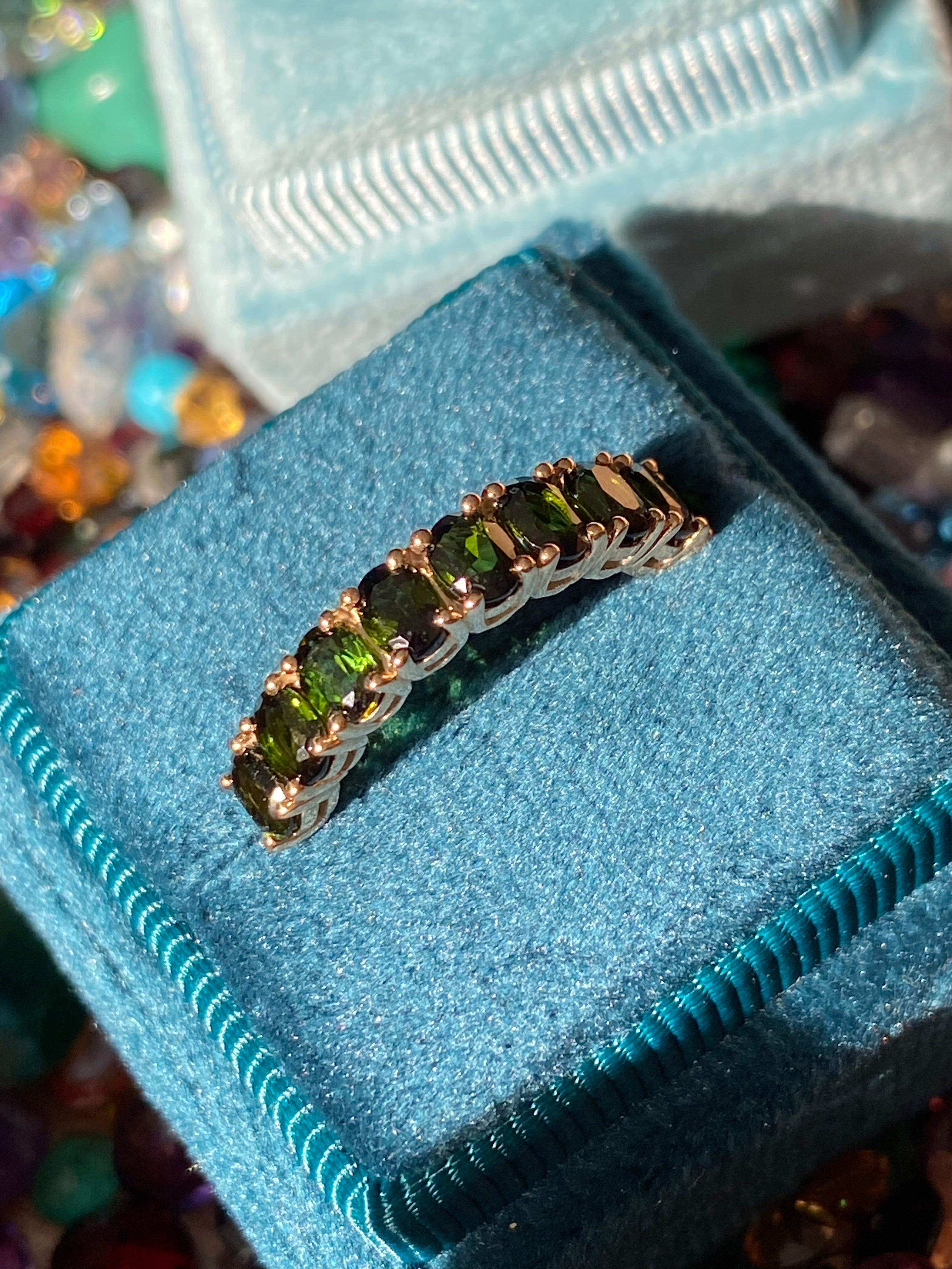 2.19 CTW Green Tourmaline Eternity Ring in 9ct Yellow Gold
