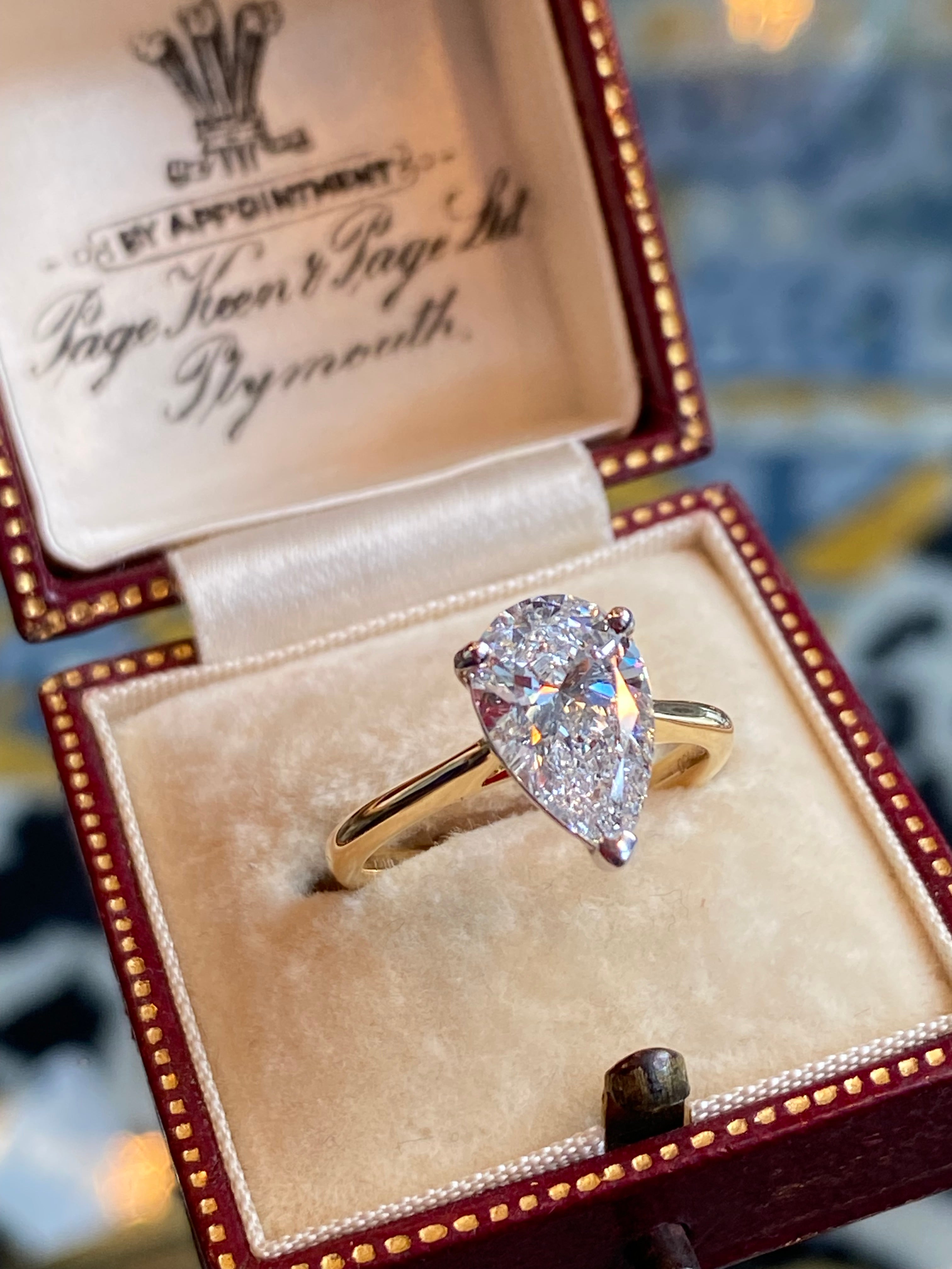 Heritage 2.00 CT + Lab Grown Pear Cut Diamond Solitaire Engagement Ring, at Least E Colour / VVS Clarity