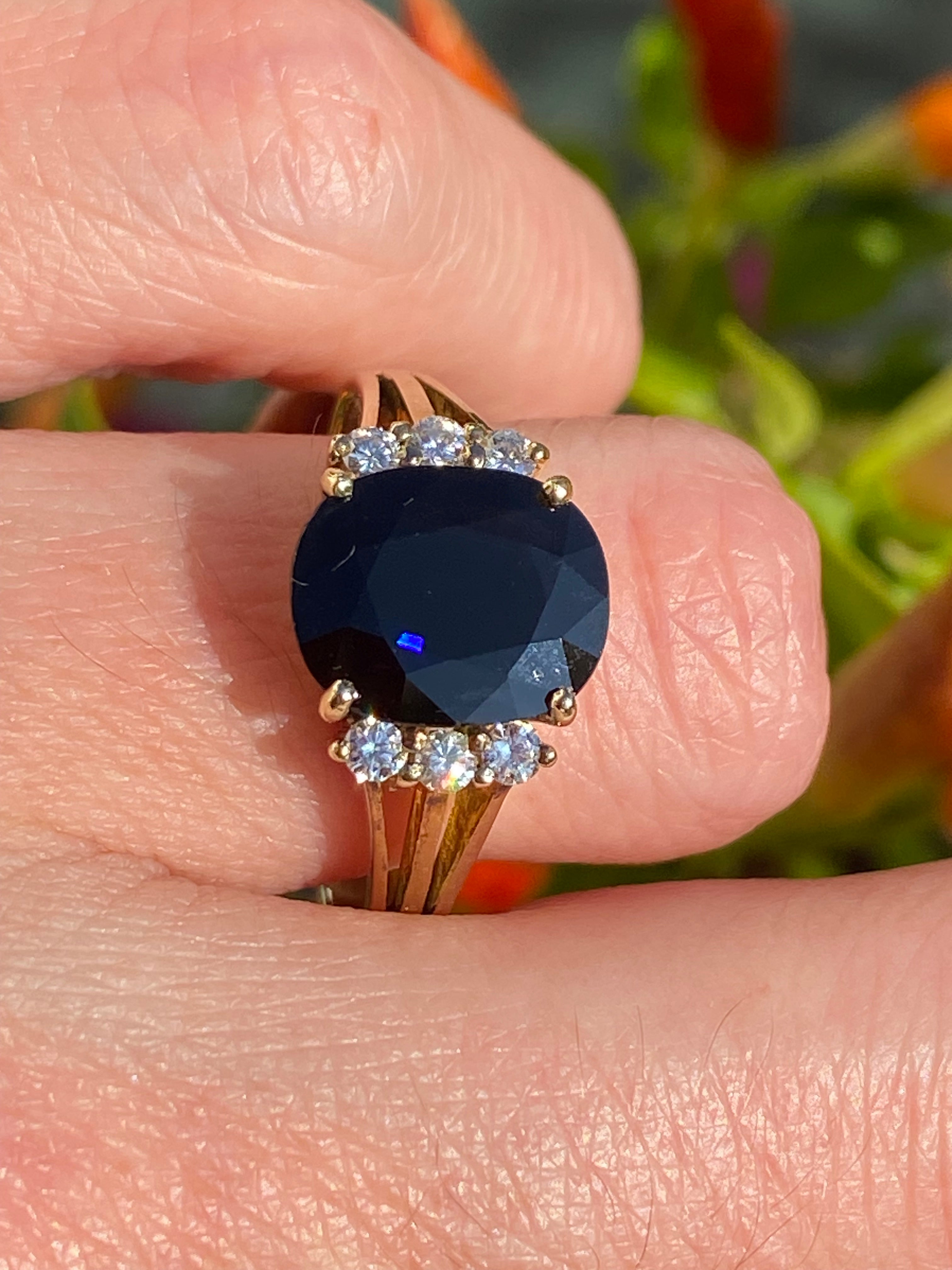 Vintage 3.80 Carat Sapphire and Diamond Ring in 14ct Yellow Gold