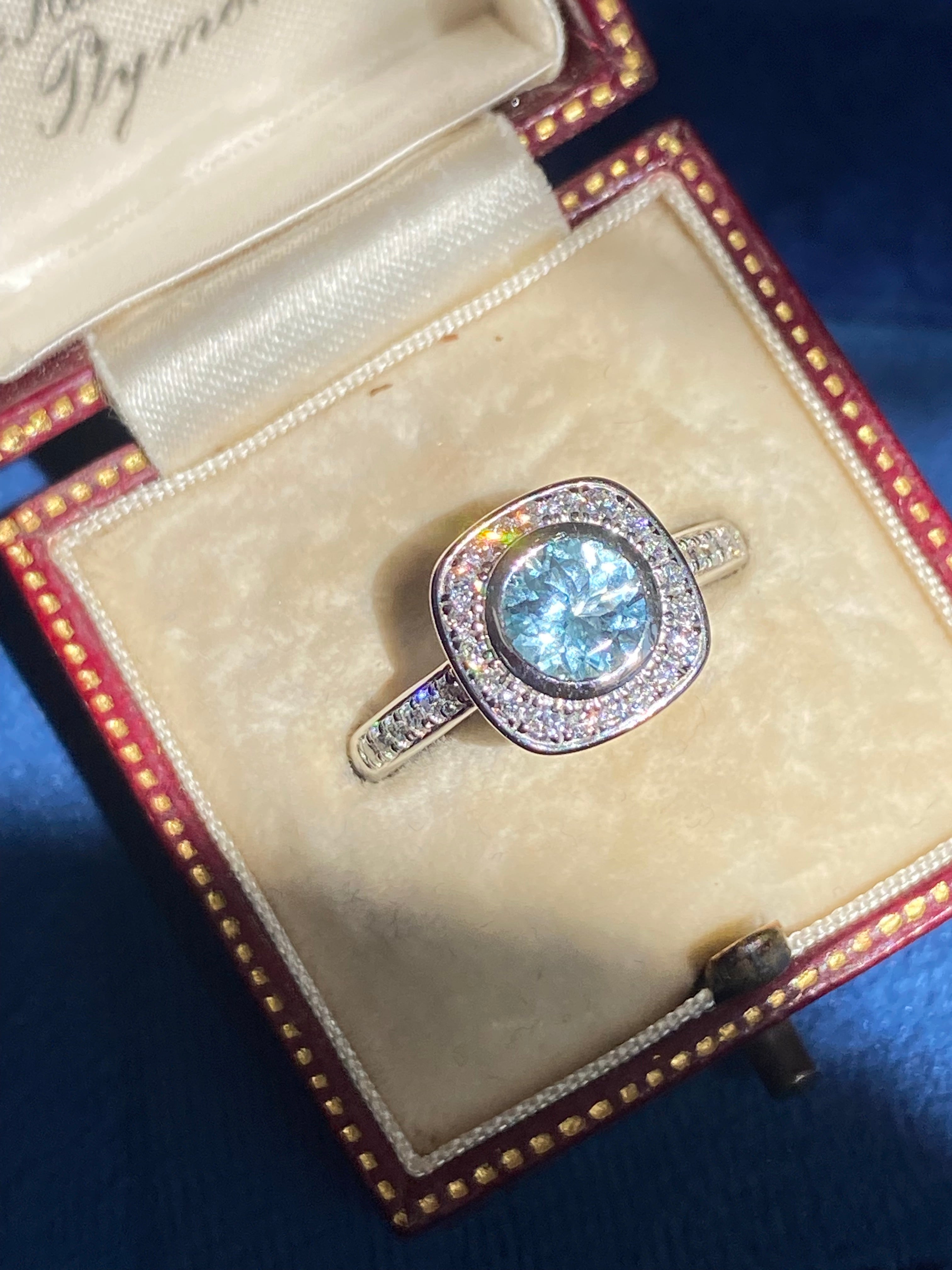 1.11 CTW Aquamarine and Natural Diamond Ring in Platinum