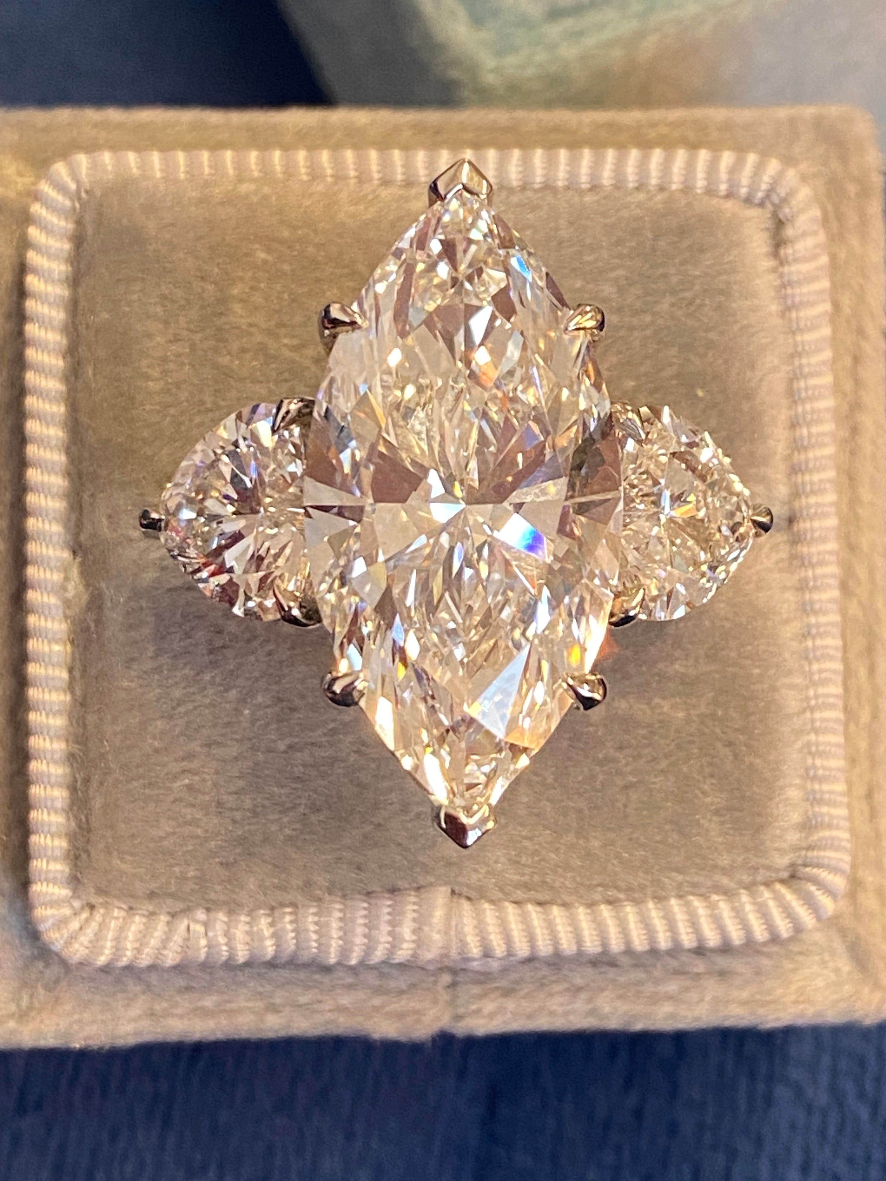 10.00 Carat Marquise Cut + 3.00CTW Heart Cut Lab Diamond Engagement Ring in Platinum