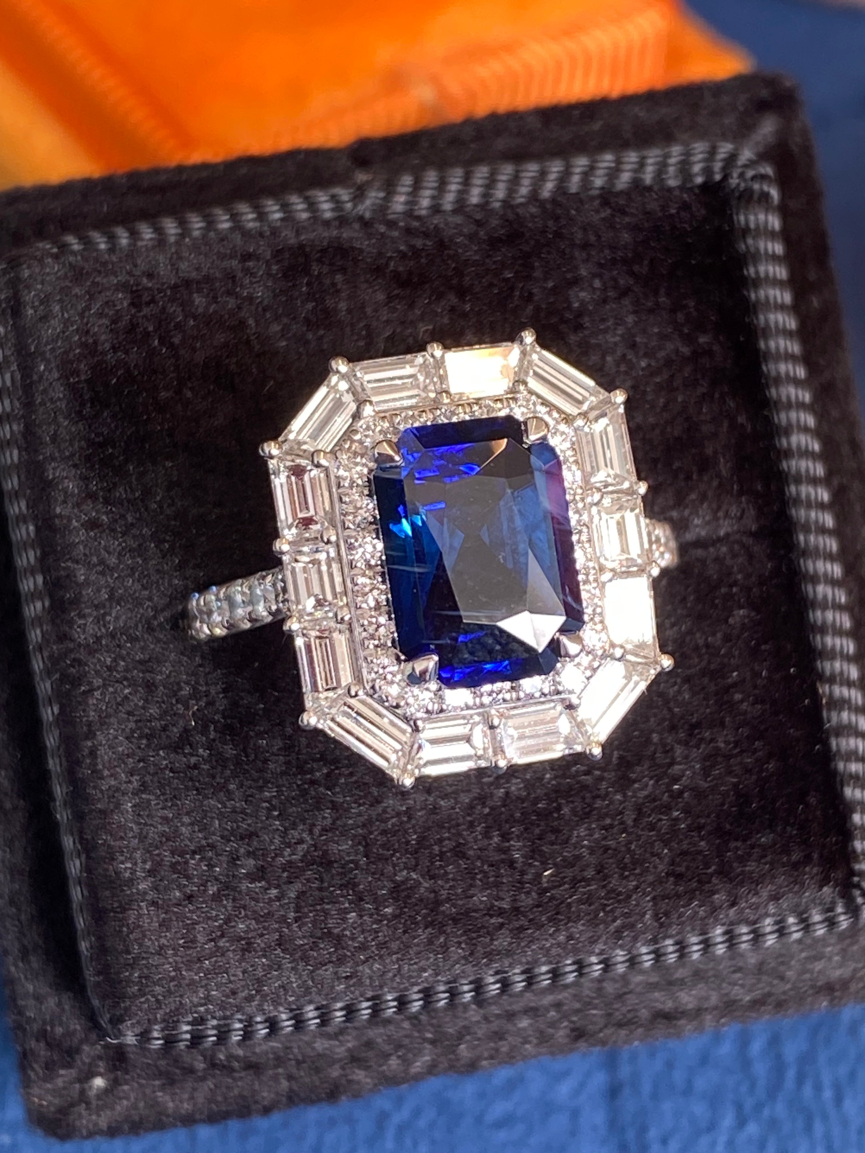 4.58 CTW Ceylon Sapphire and Natural Diamond Ring in Platinum