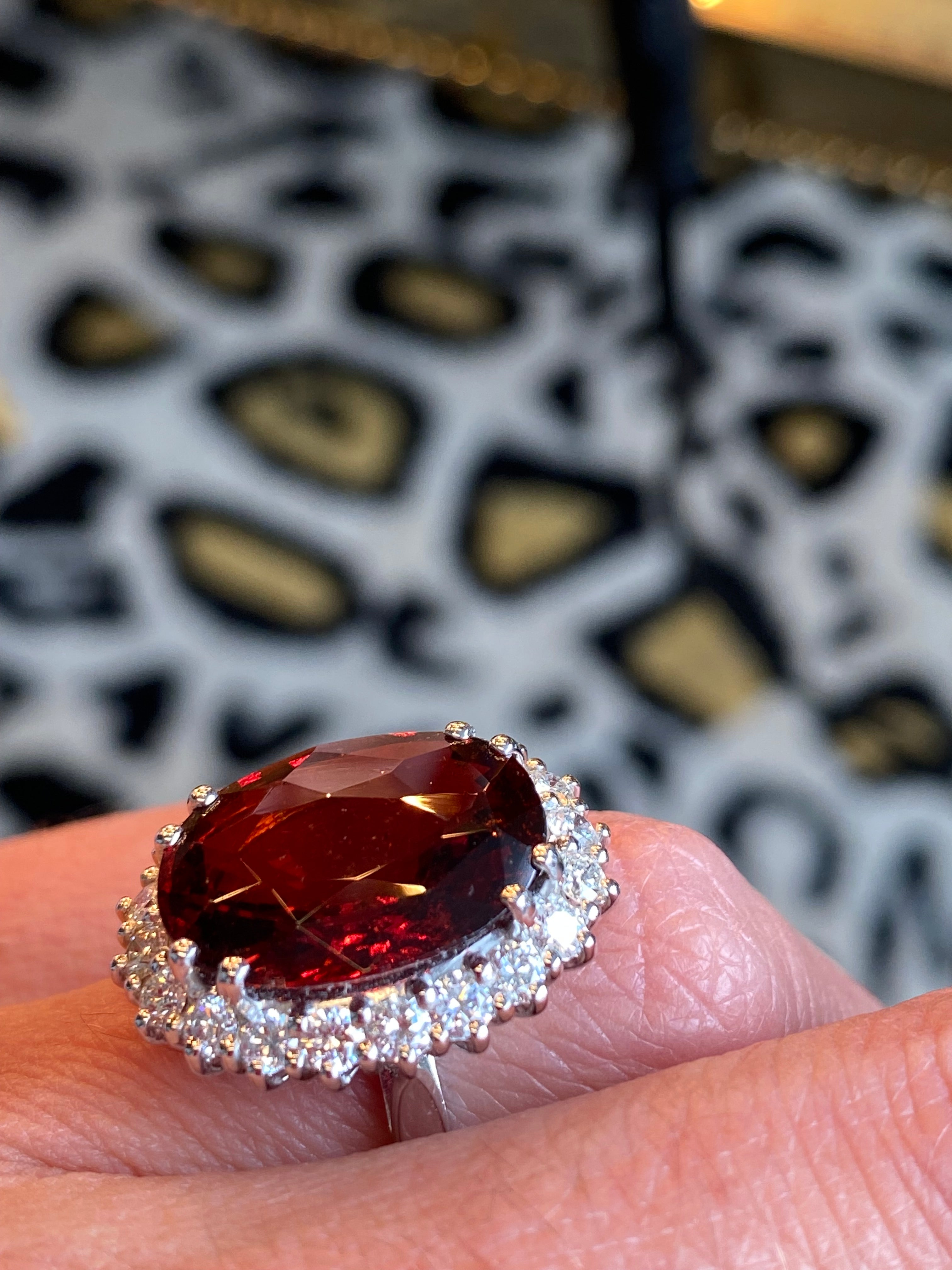 10.41 Carat Hessonite Garnet and Diamond Ring in 18ct White Gold