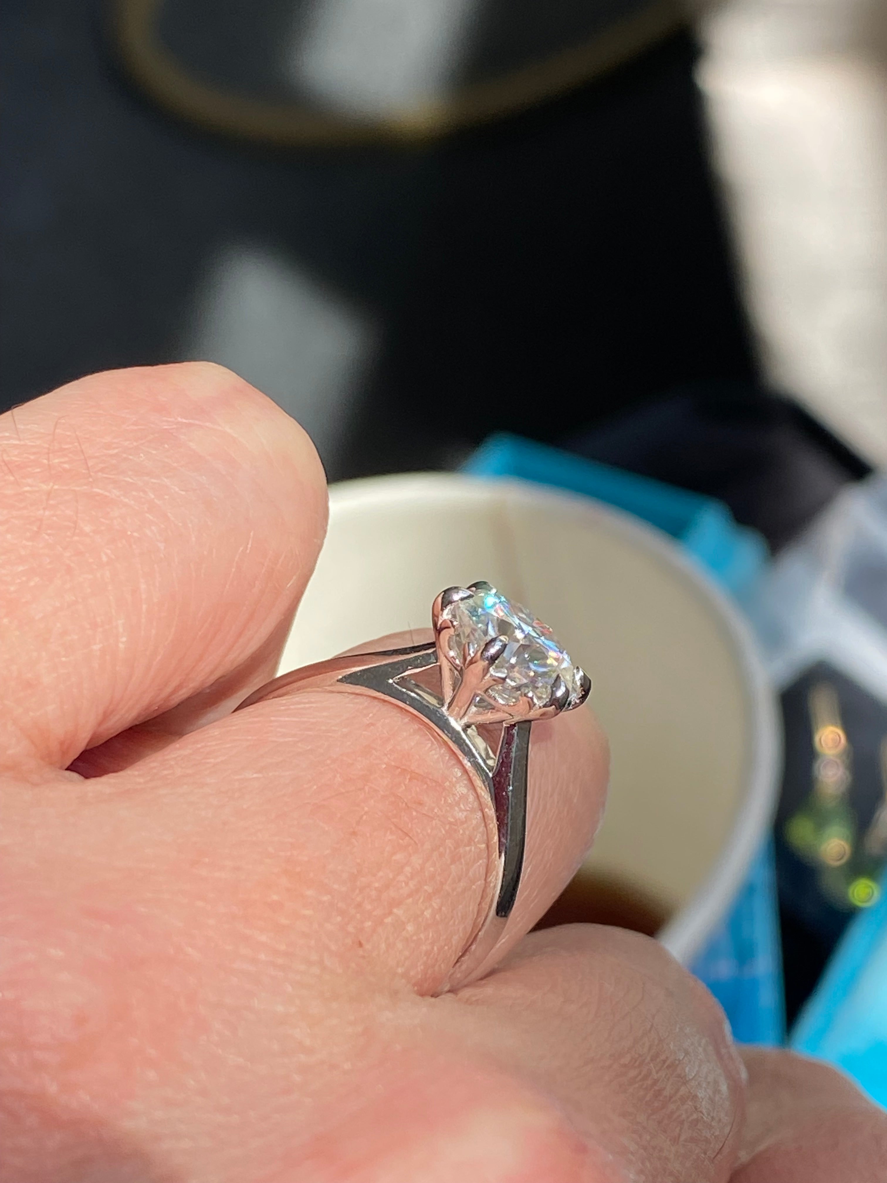 2.00 Carat Knife Edge Round Brilliant Moissanite Solitaire Ring