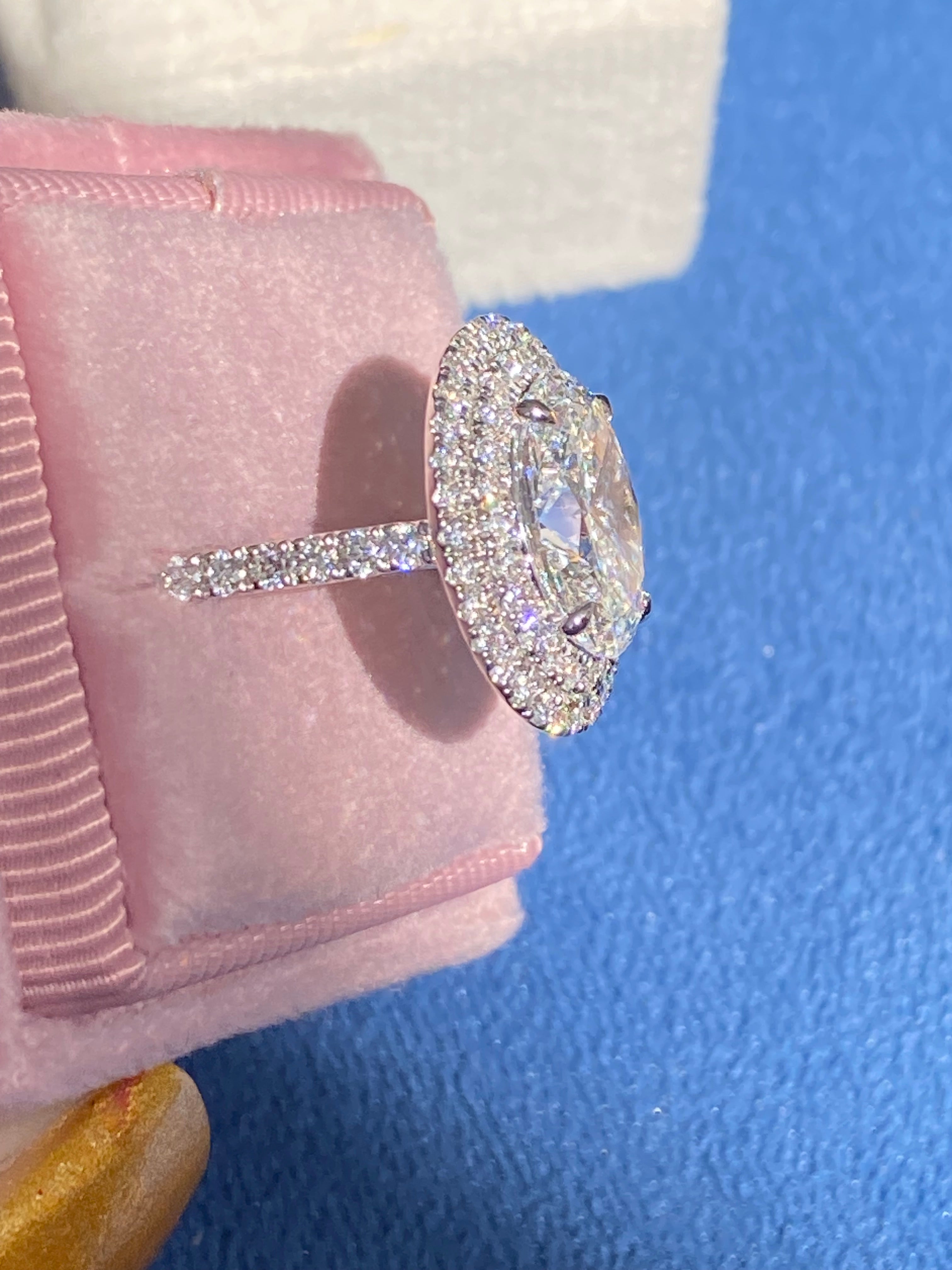 3.92 CTW Oval Cut Lab Diamond Double Halo Engagement Ring in Platinum