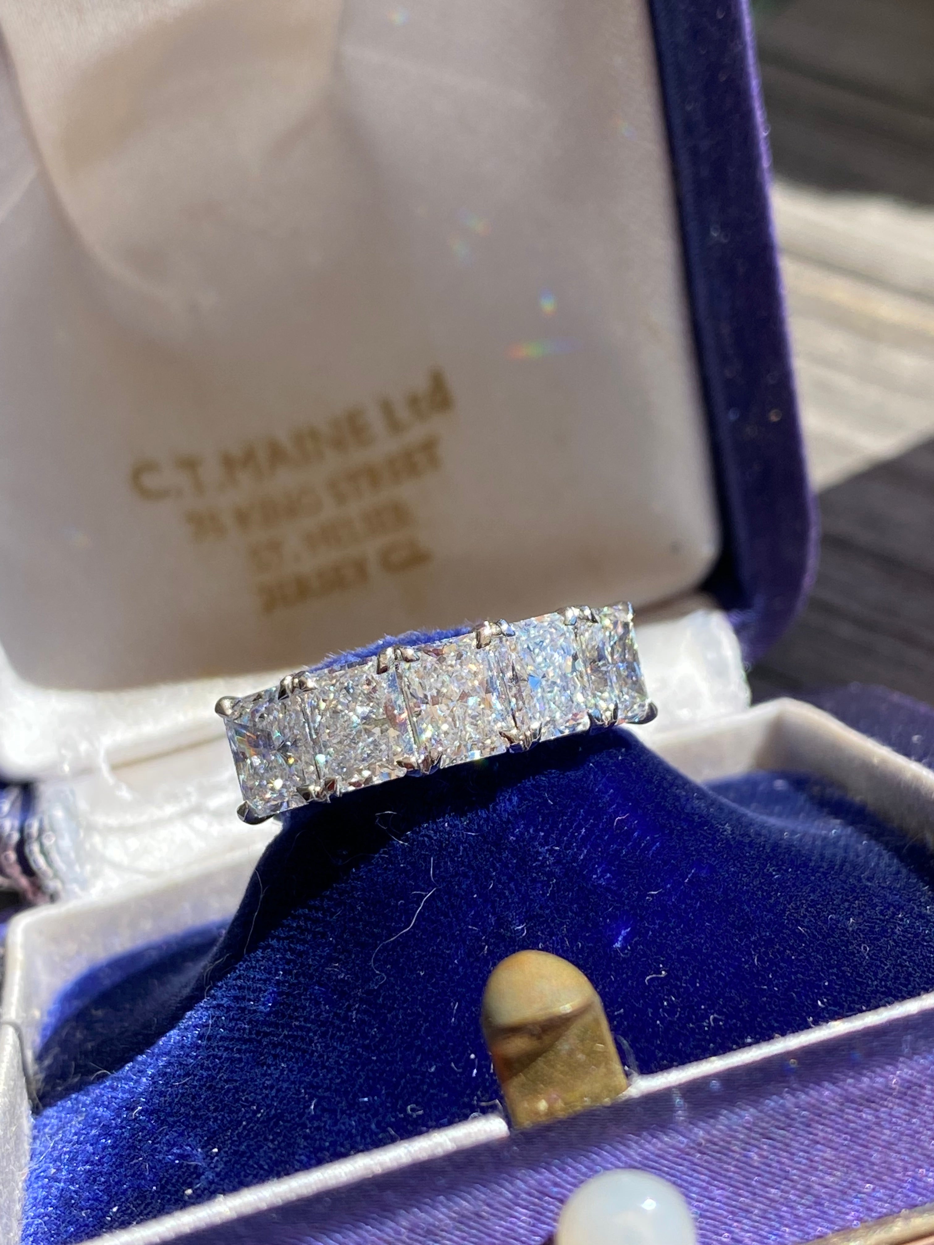 3.56 CTW Radiant Cut D Colour VVS Lab Diamond Five Stone Ring in Platinum