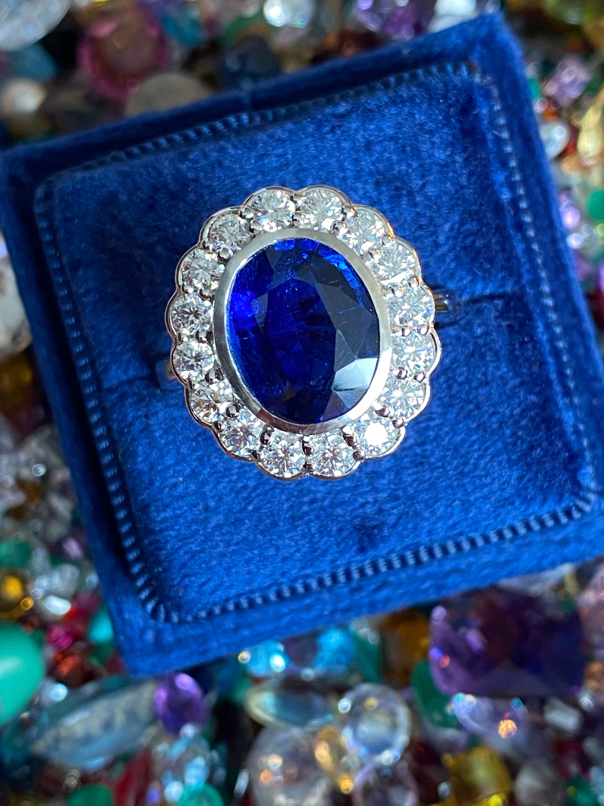 5.40 CTW Oval Cut Kyanite and Moissanite Halo Ring in Sterling Silver