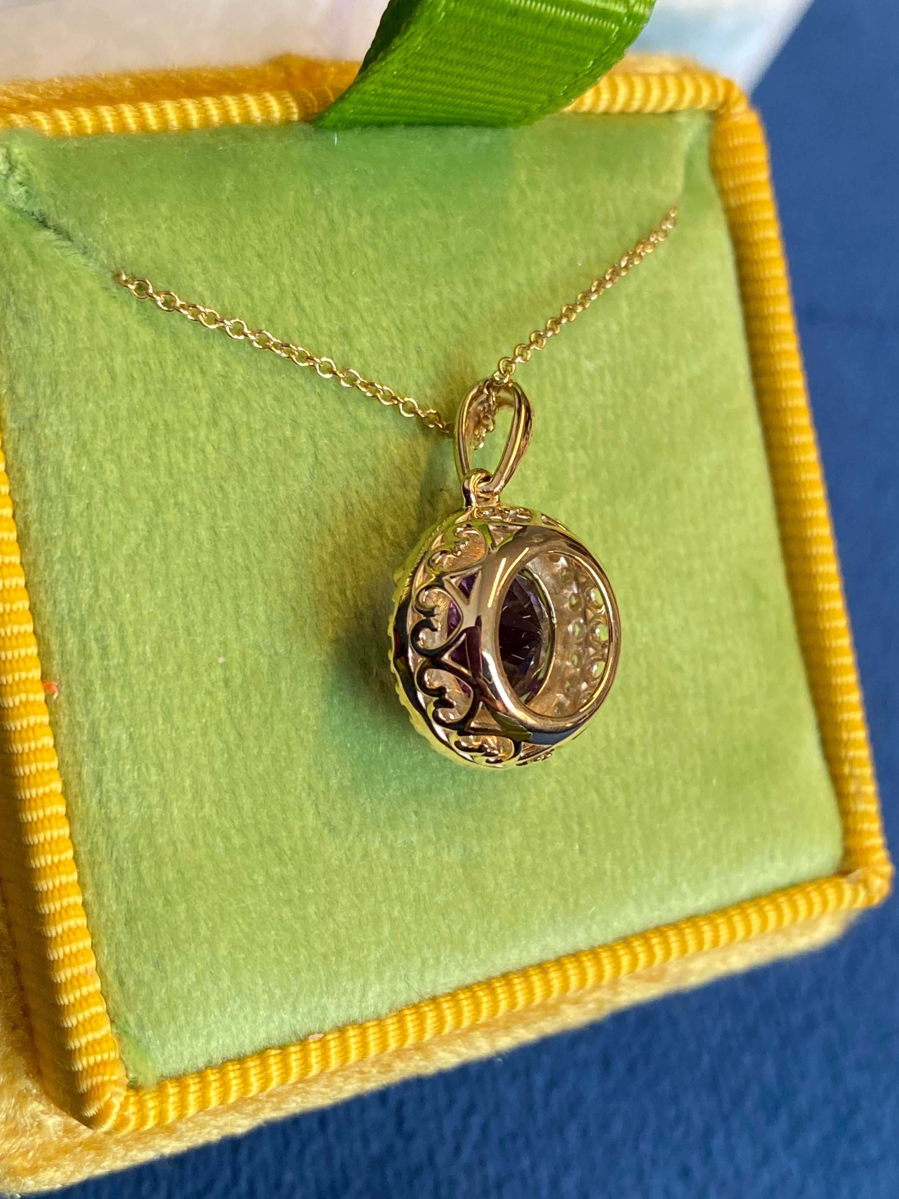 2.72 CTW Amethyst and Natural Diamond Pendant Necklace in 9ct Yellow Gold